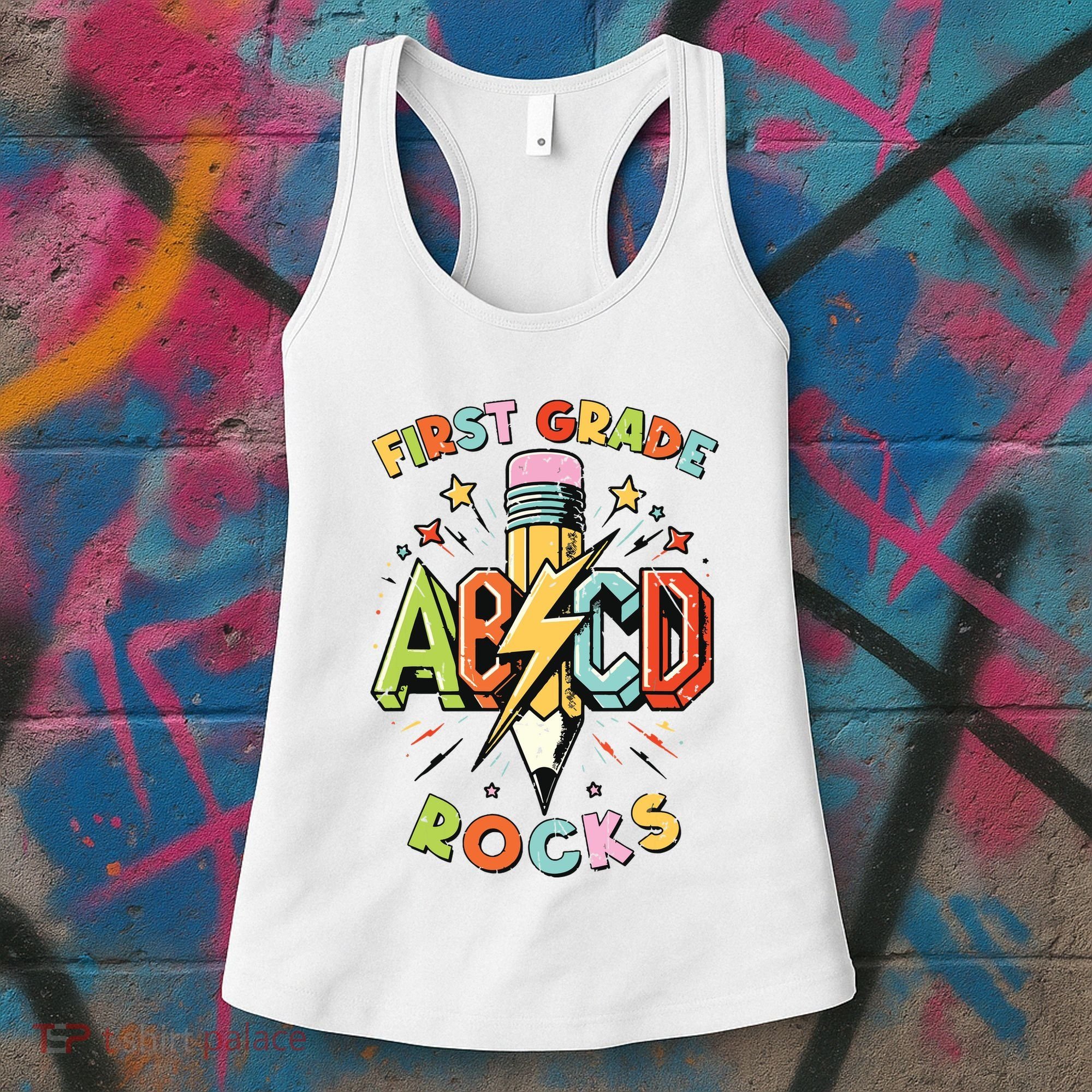 Abcd 1st Grade Rocks Pencil Lightning Teachers Rock Boy Women's Tank Top