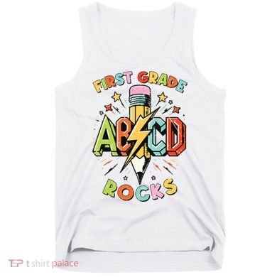 Abcd 1st Grade Rocks Pencil Lightning Teachers Rock Boy Tank Top