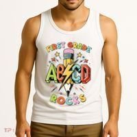 Abcd 1st Grade Rocks Pencil Lightning Teachers Rock Boy Tank Top thumb 3