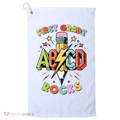 Abcd 1st Grade Rocks Pencil Lightning Teachers Rock Boy Golf Towel
