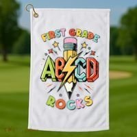 Abcd 1st Grade Rocks Pencil Lightning Teachers Rock Boy Golf Towel thumb 1