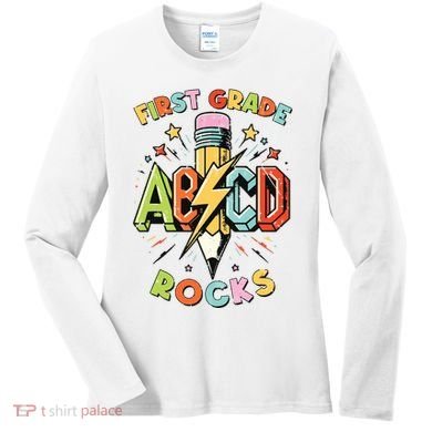 Abcd 1st Grade Rocks Pencil Lightning Teachers Rock Boy Women's Long Sleeve Shirt