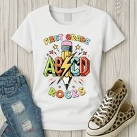 Abcd 1st Grade Rocks Pencil Lightning Teachers Rock Boy Women's T-Shirt thumb 3