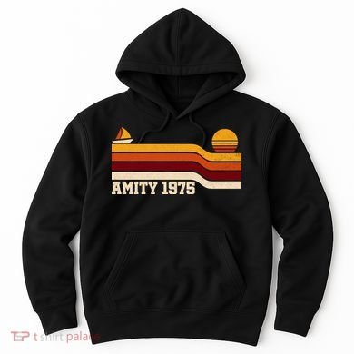 Amity 1975 Retro Sunset Sailboat Coastal Vibes Hoodie
