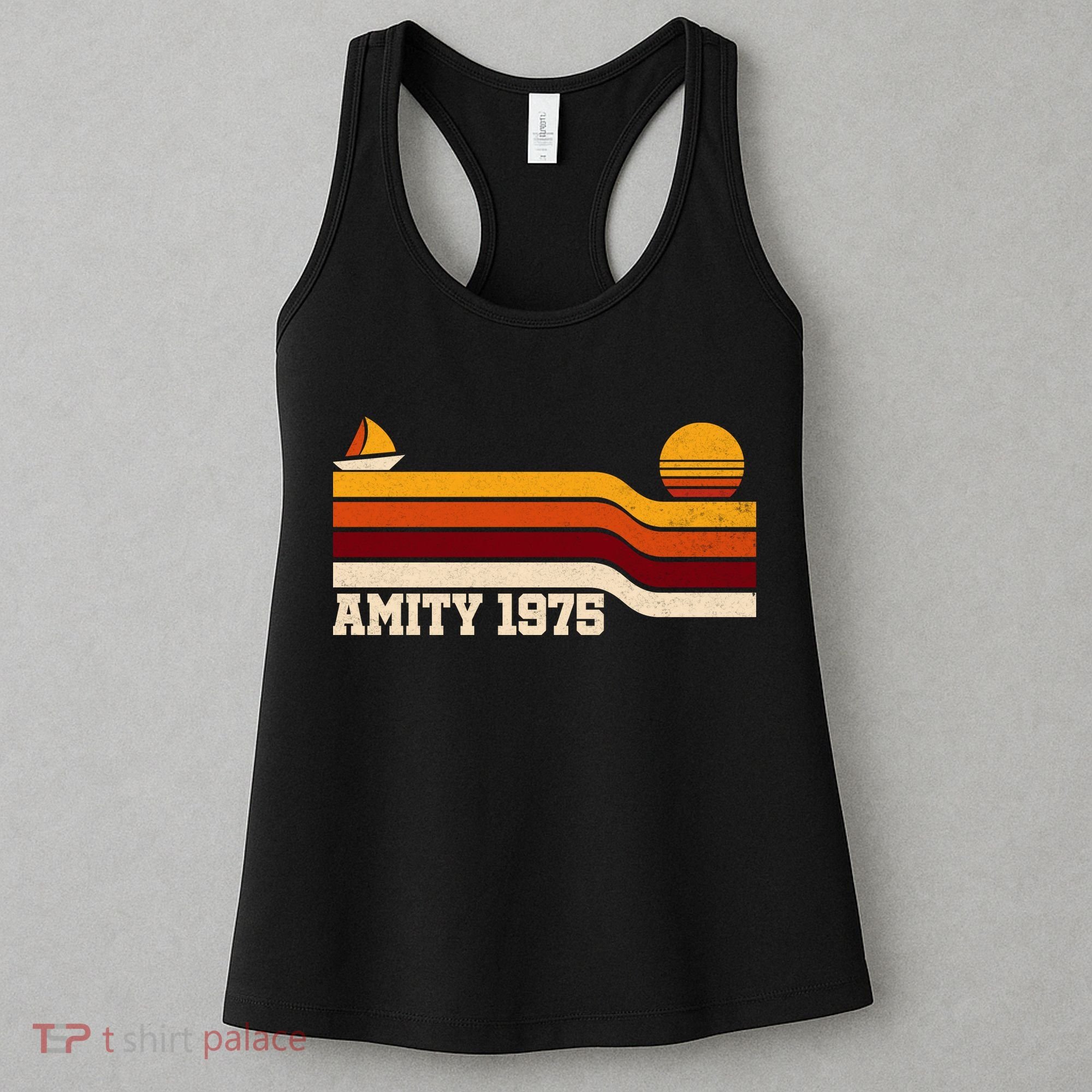 Amity 1975 Retro Sunset Sailboat Coastal Vibes Women's Tank Top