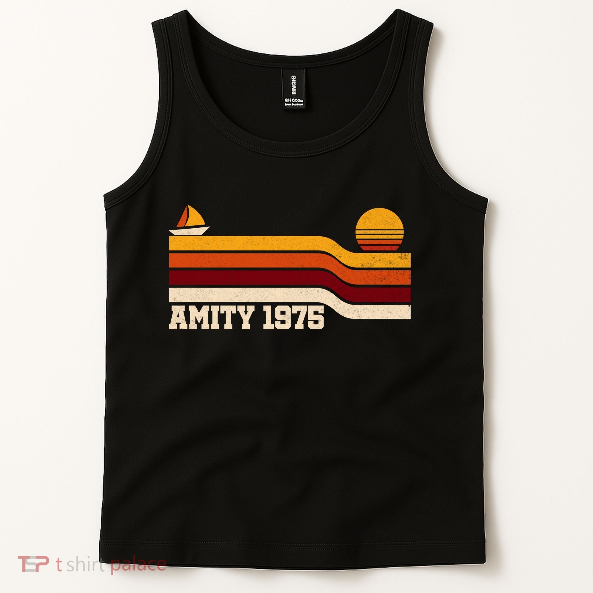 Amity 1975 Retro Sunset Sailboat Coastal Vibes Tank Top