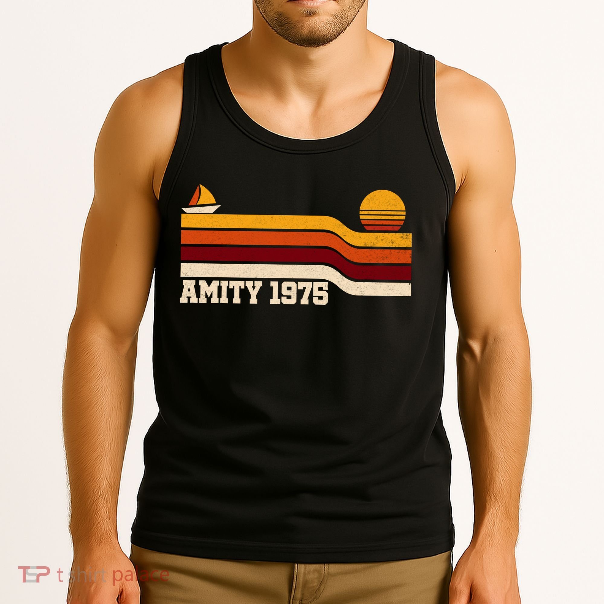 Amity 1975 Retro Sunset Sailboat Coastal Vibes Tank Top