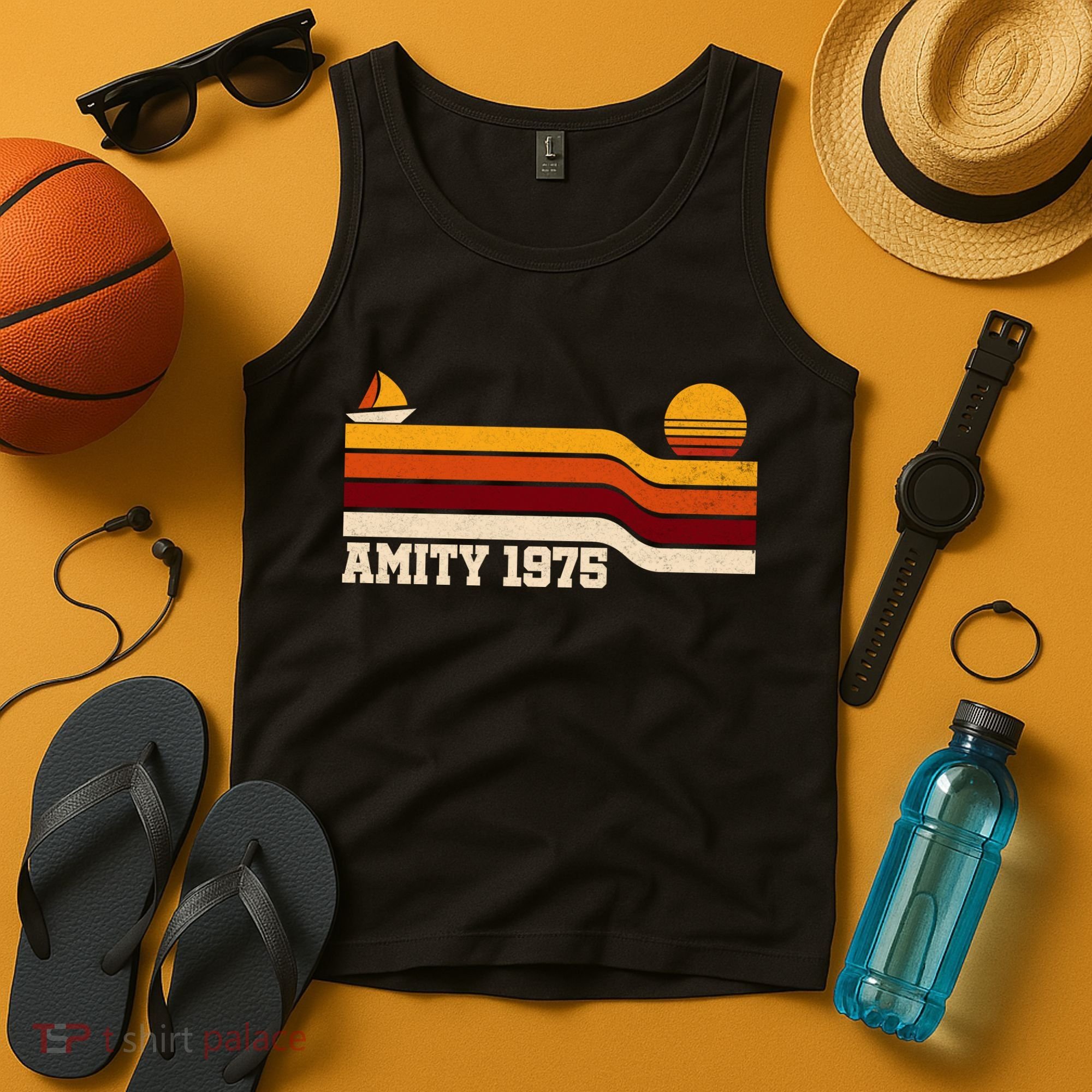 Amity 1975 Retro Sunset Sailboat Coastal Vibes Tank Top