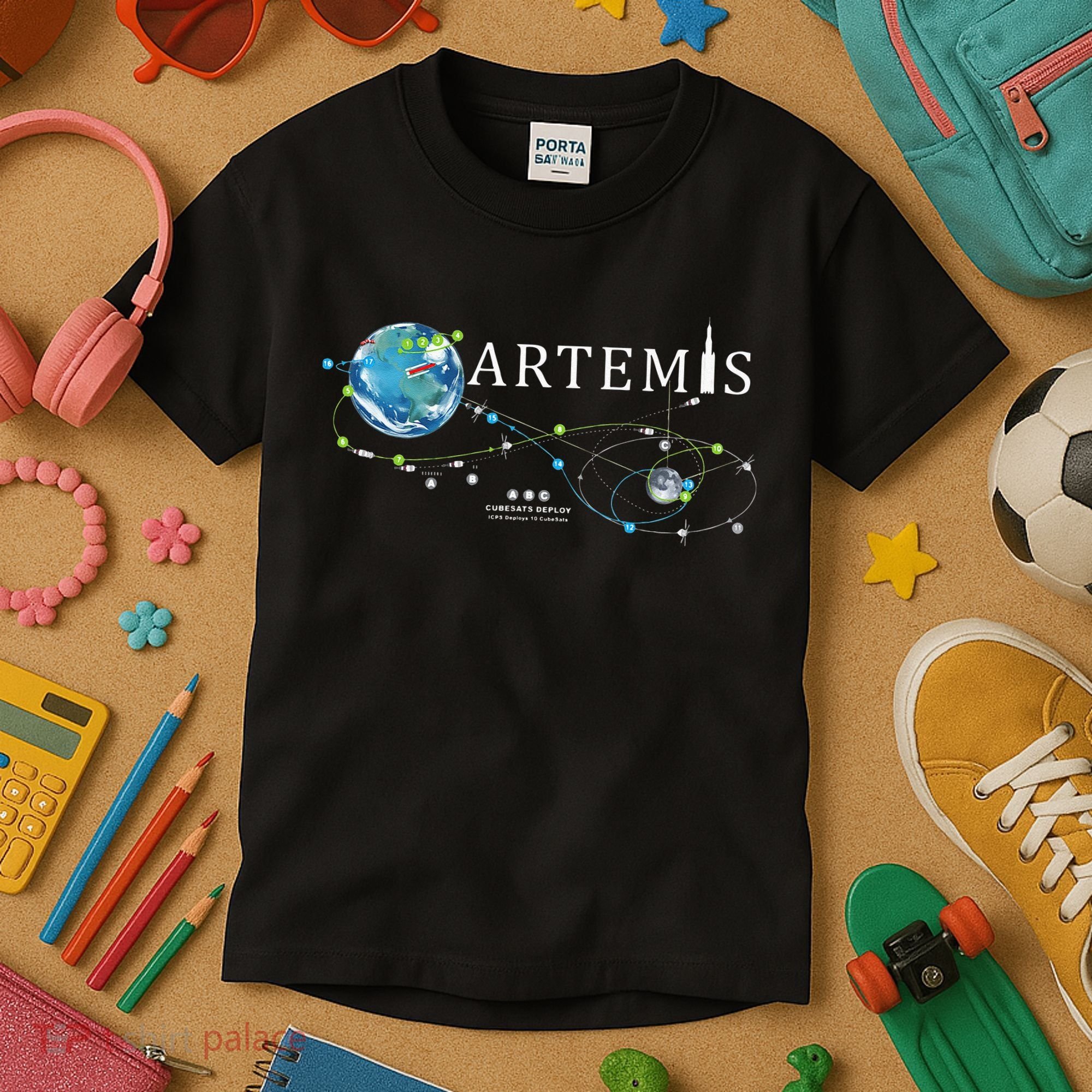 Artemis 1 Route Map SLS Rocket Launch Mission To The Moon Kids T-Shirt