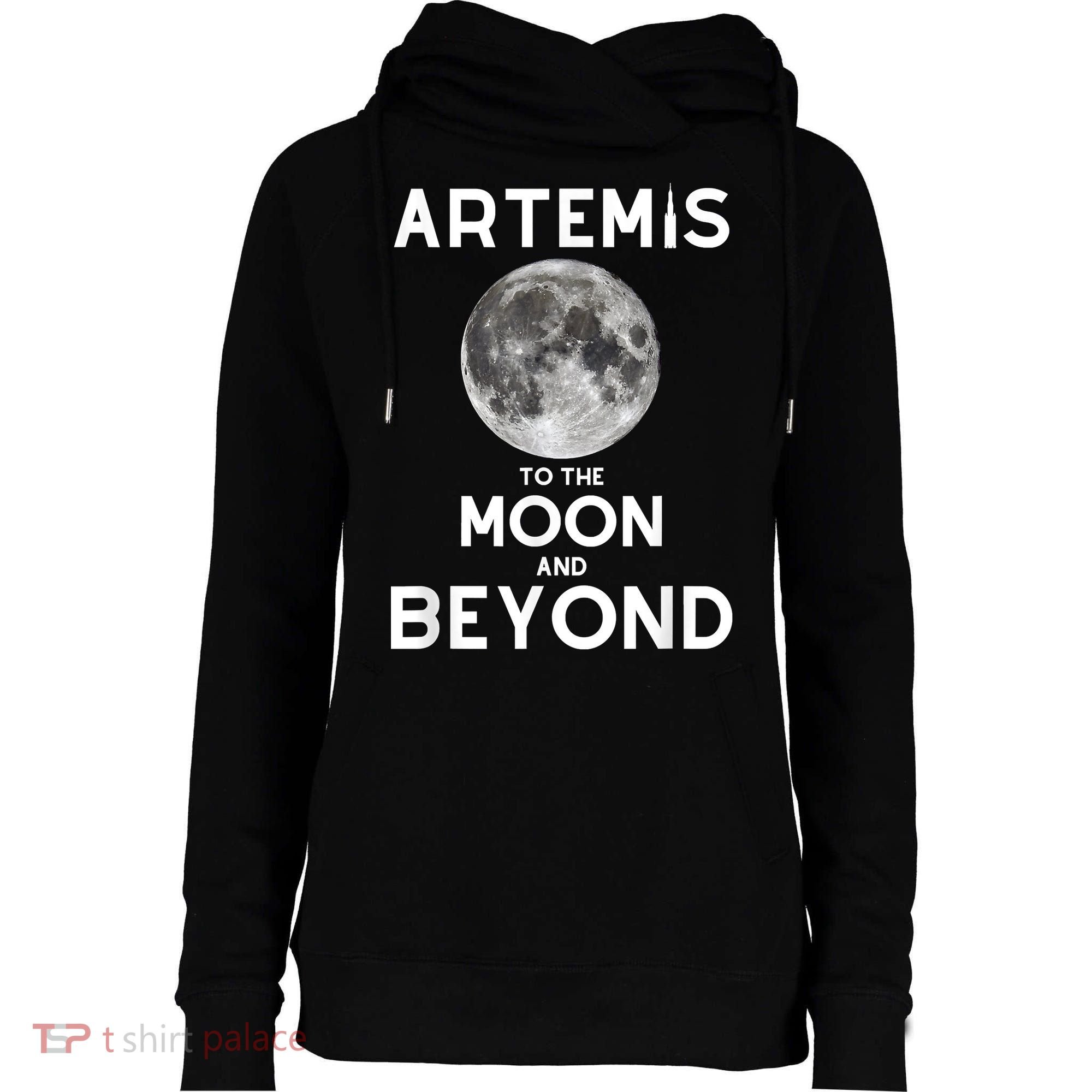 Artemis 1 SLS Rocket Launch Mission To The Moon And Beyond Womens Funnel Neck Pullover Hood