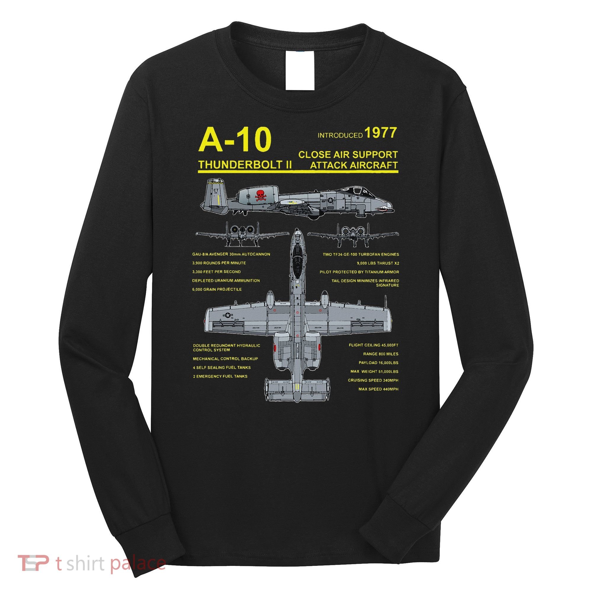 A 10 Thunderbolt Ii Warthog Military Jet Blueprint Long Sleeve Shirt