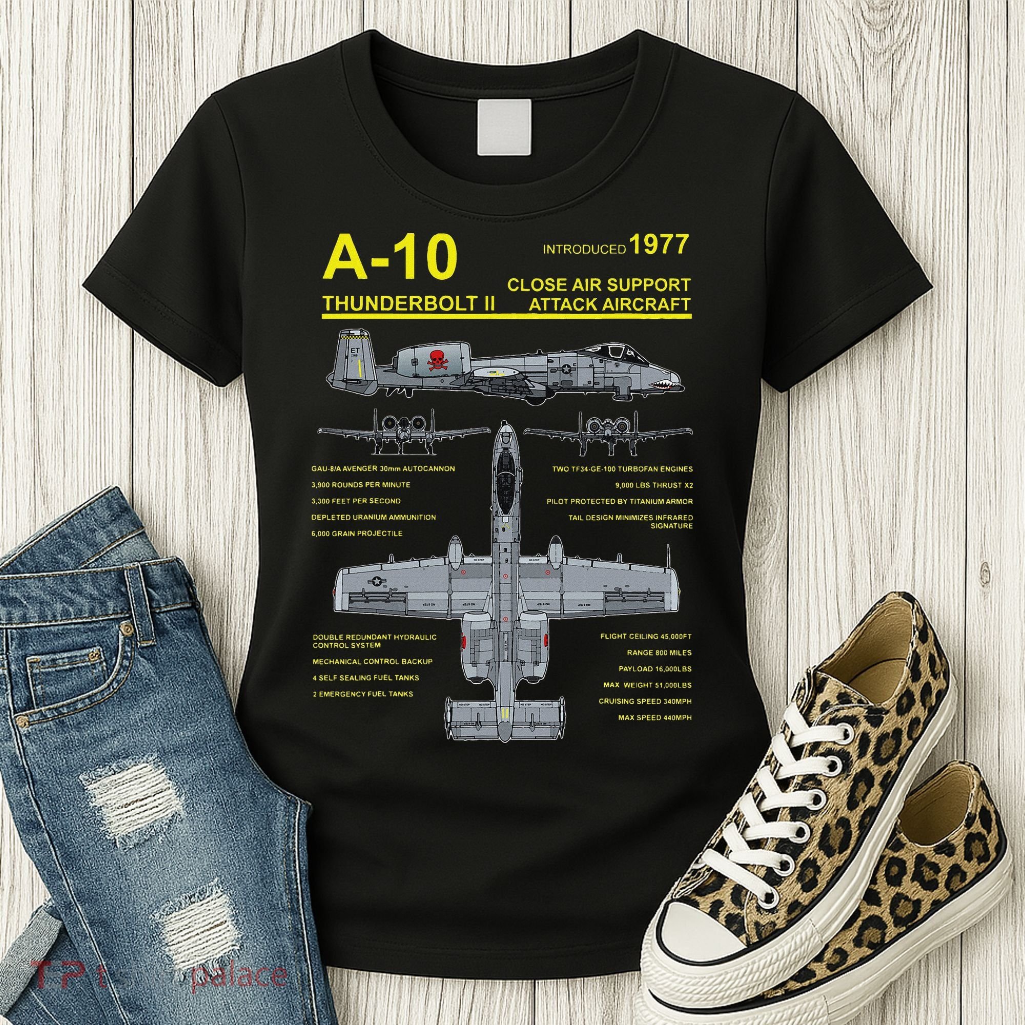 A 10 Thunderbolt Ii Warthog Military Jet Blueprint Women's T-Shirt