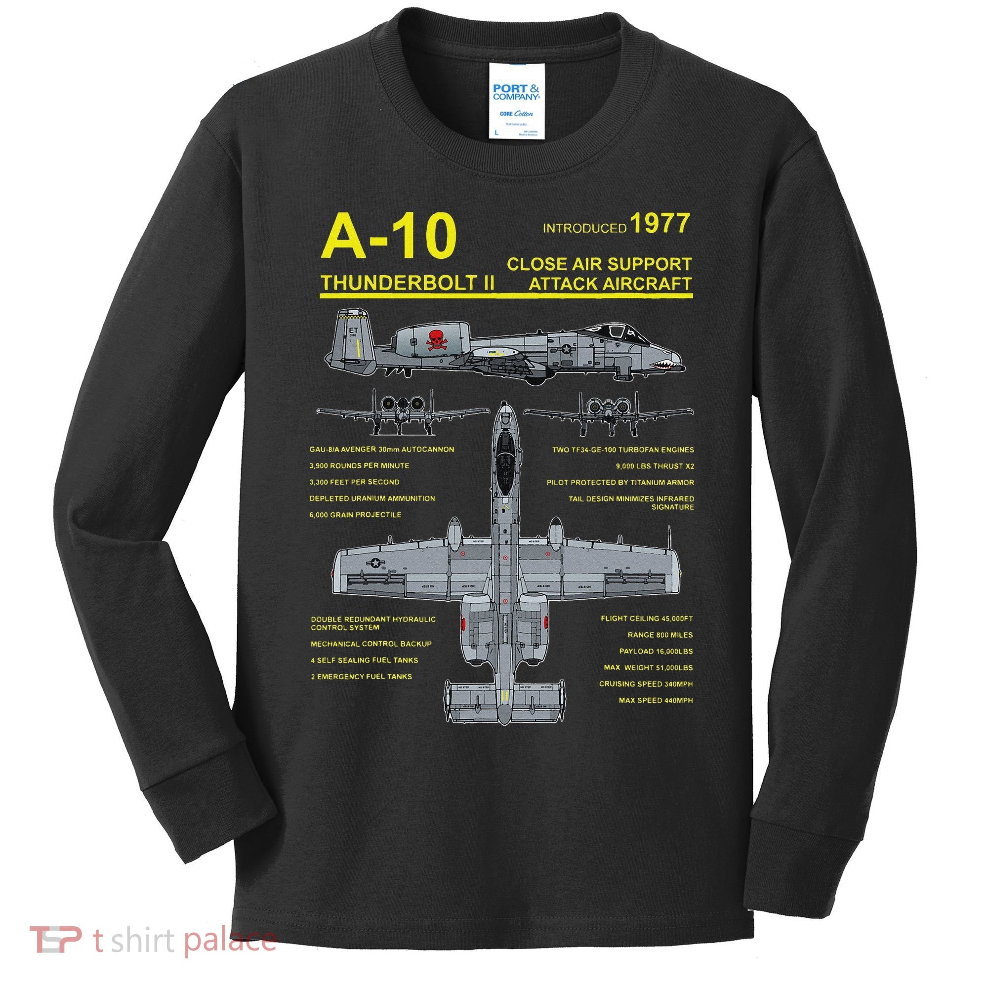 A 10 Thunderbolt Ii Warthog Military Jet Blueprint Kids Long Sleeve Shirt