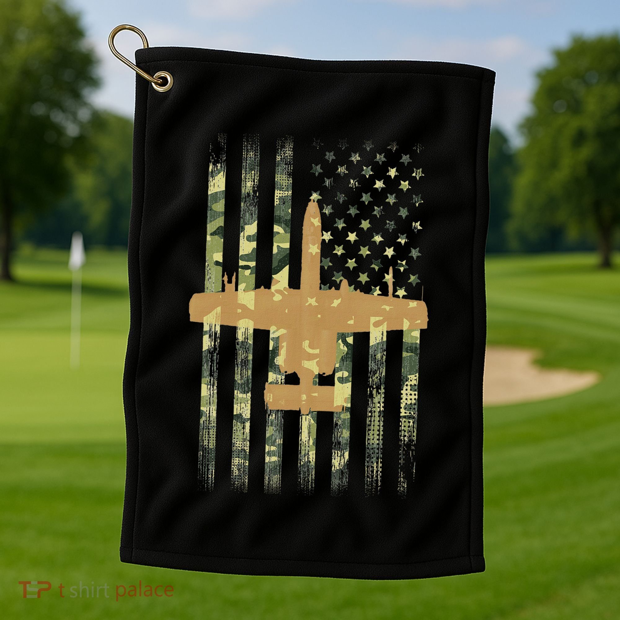 A 10 Thunderbolt Ii Warthog Camo Flag Military Airplane Golf Towel