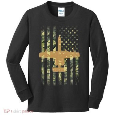 A 10 Thunderbolt Ii Warthog Camo Flag Military Airplane Kids Long Sleeve Shirt