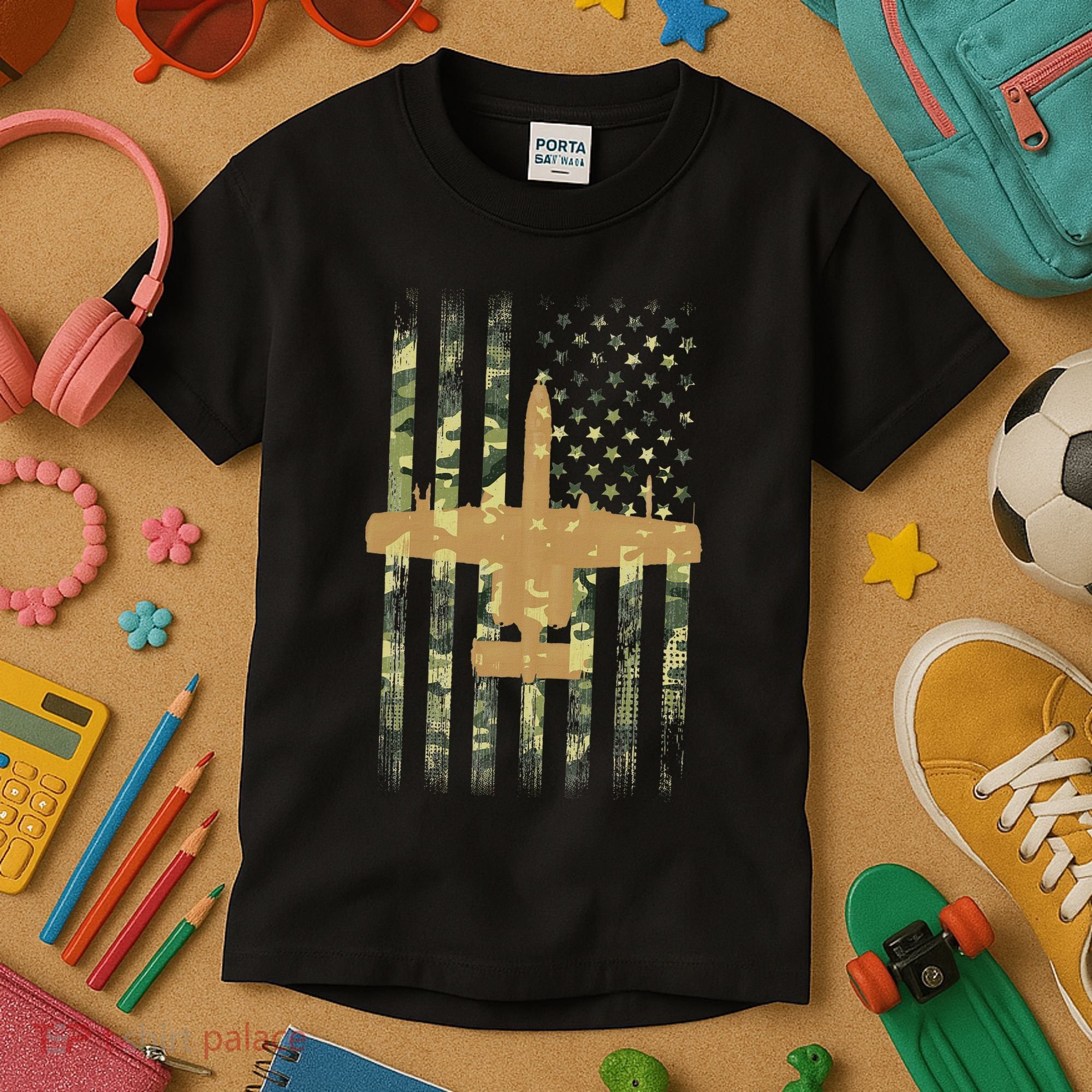 A 10 Thunderbolt Ii Warthog Camo Flag Military Airplane Kids T-Shirt