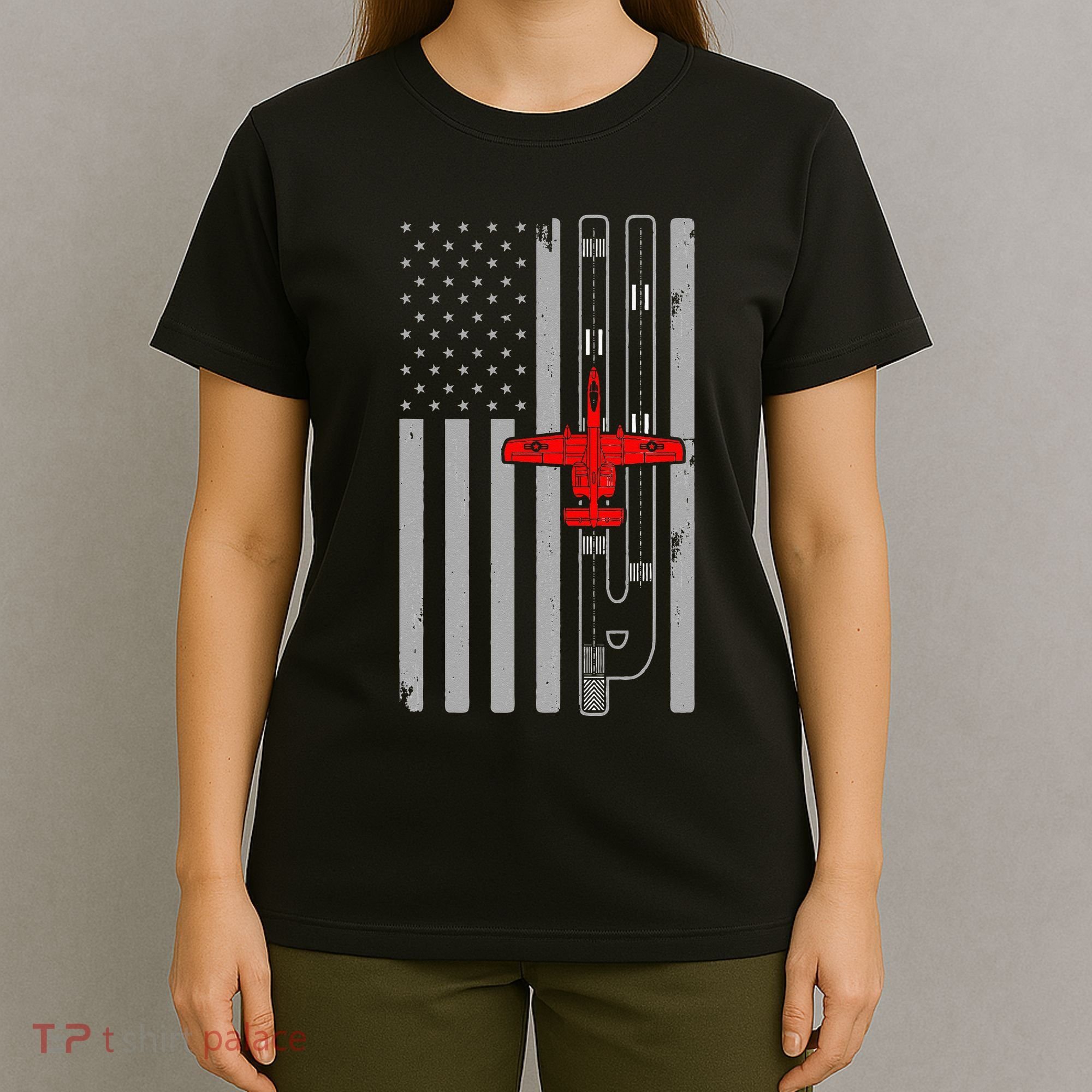 A 10 Warthog Airplane American Flag Runway A10 Thunderbird T-Shirt