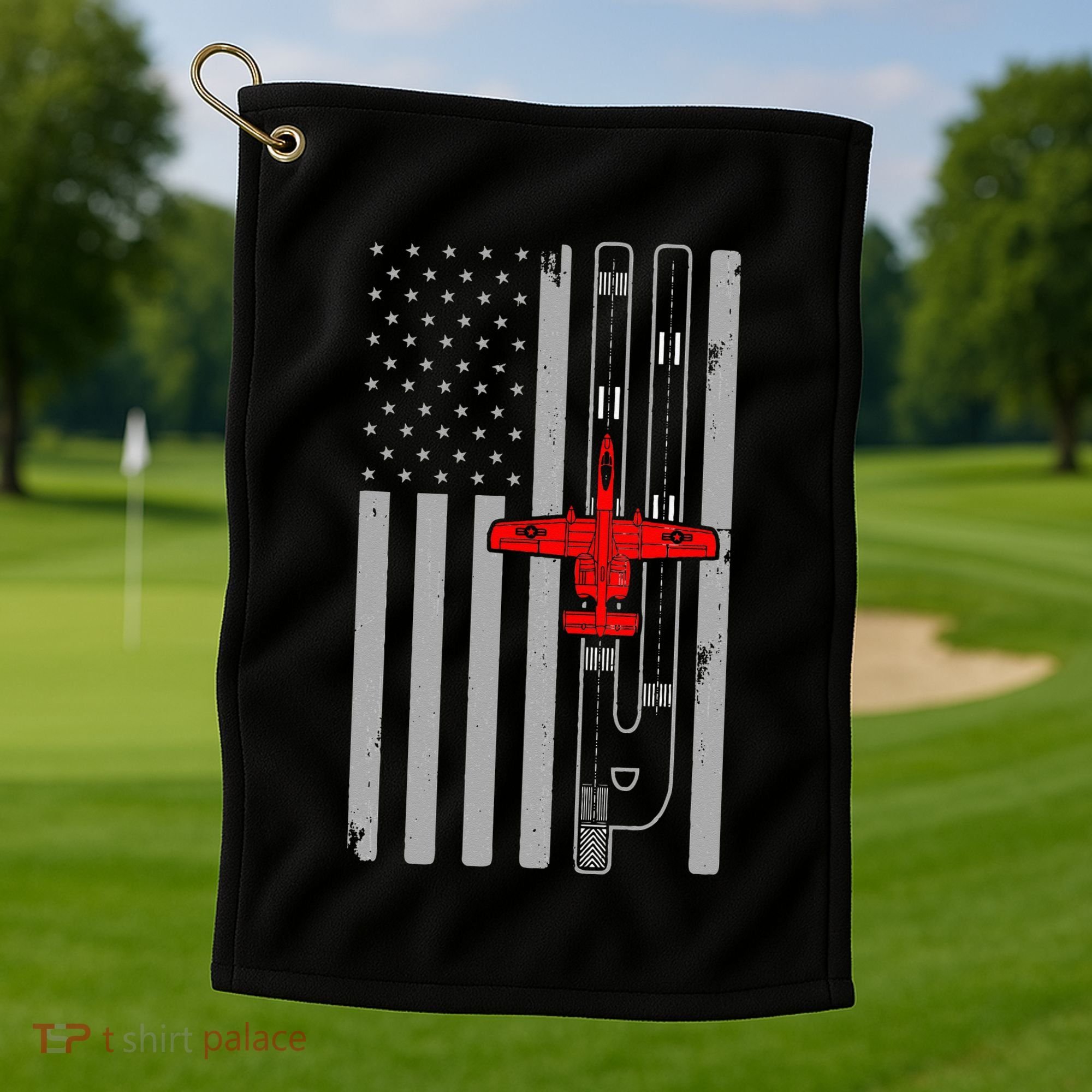 A 10 Warthog Airplane American Flag Runway A10 Thunderbird Golf Towel