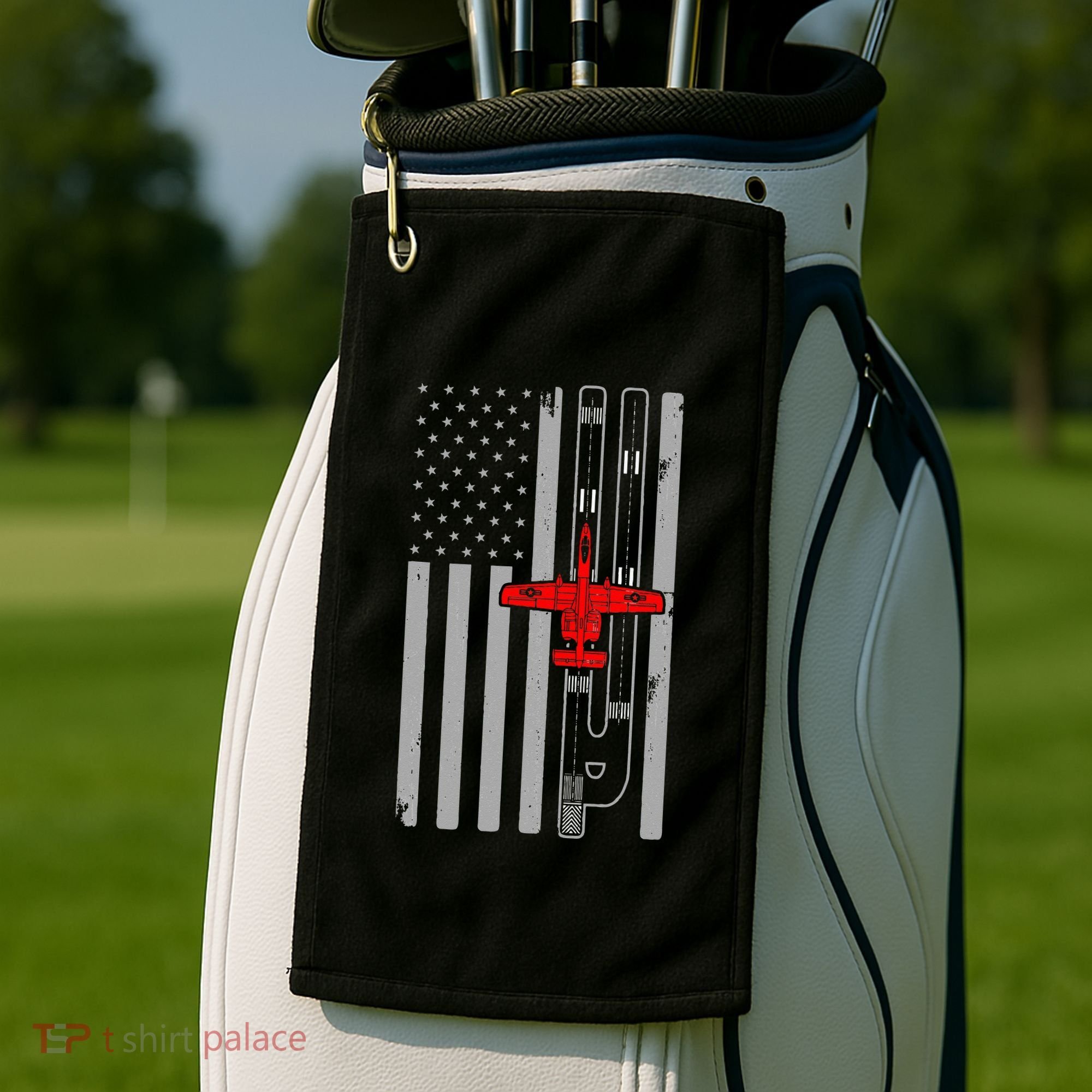 A 10 Warthog Airplane American Flag Runway A10 Thunderbird Golf Towel