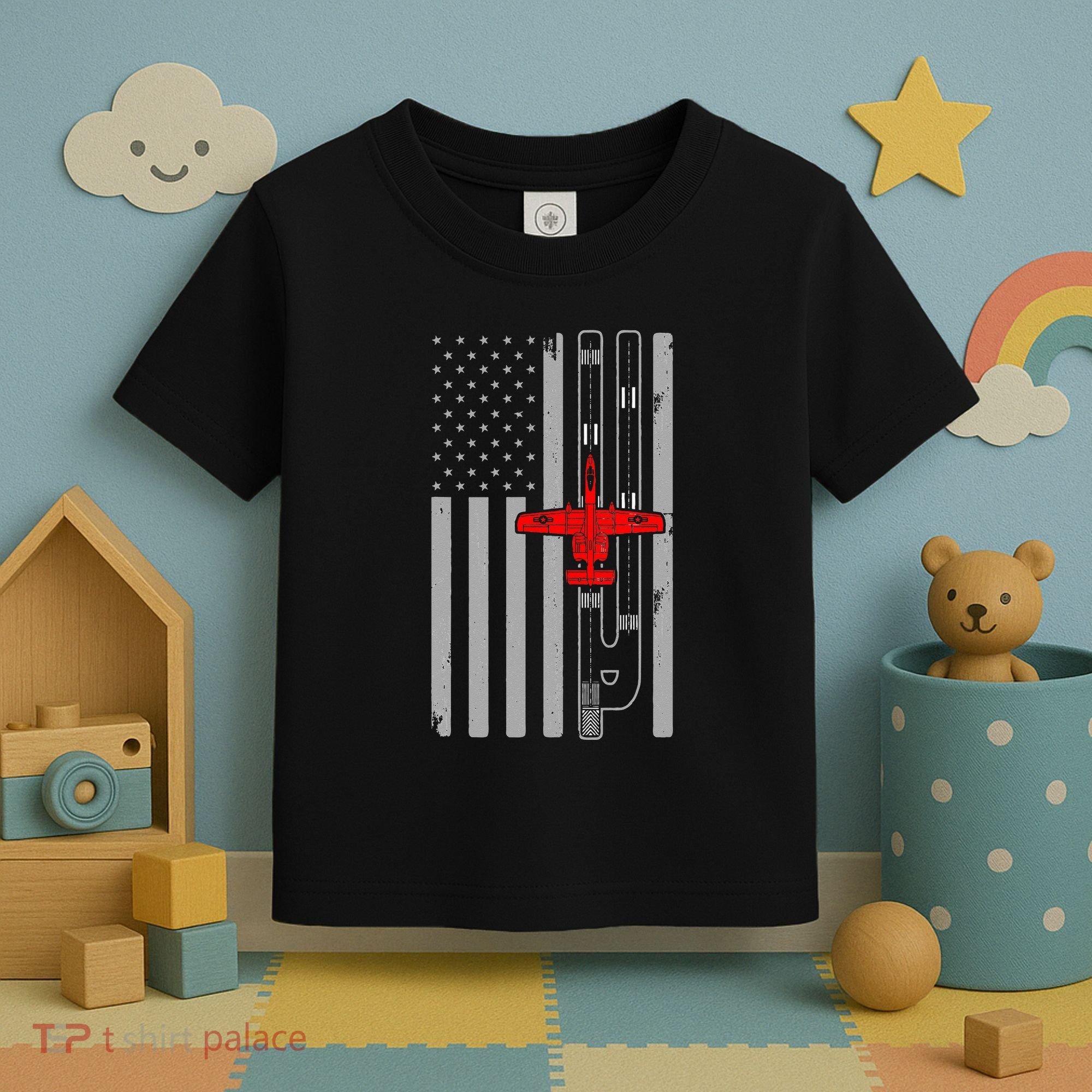 A 10 Warthog Airplane American Flag Runway A10 Thunderbird Toddler T-Shirt