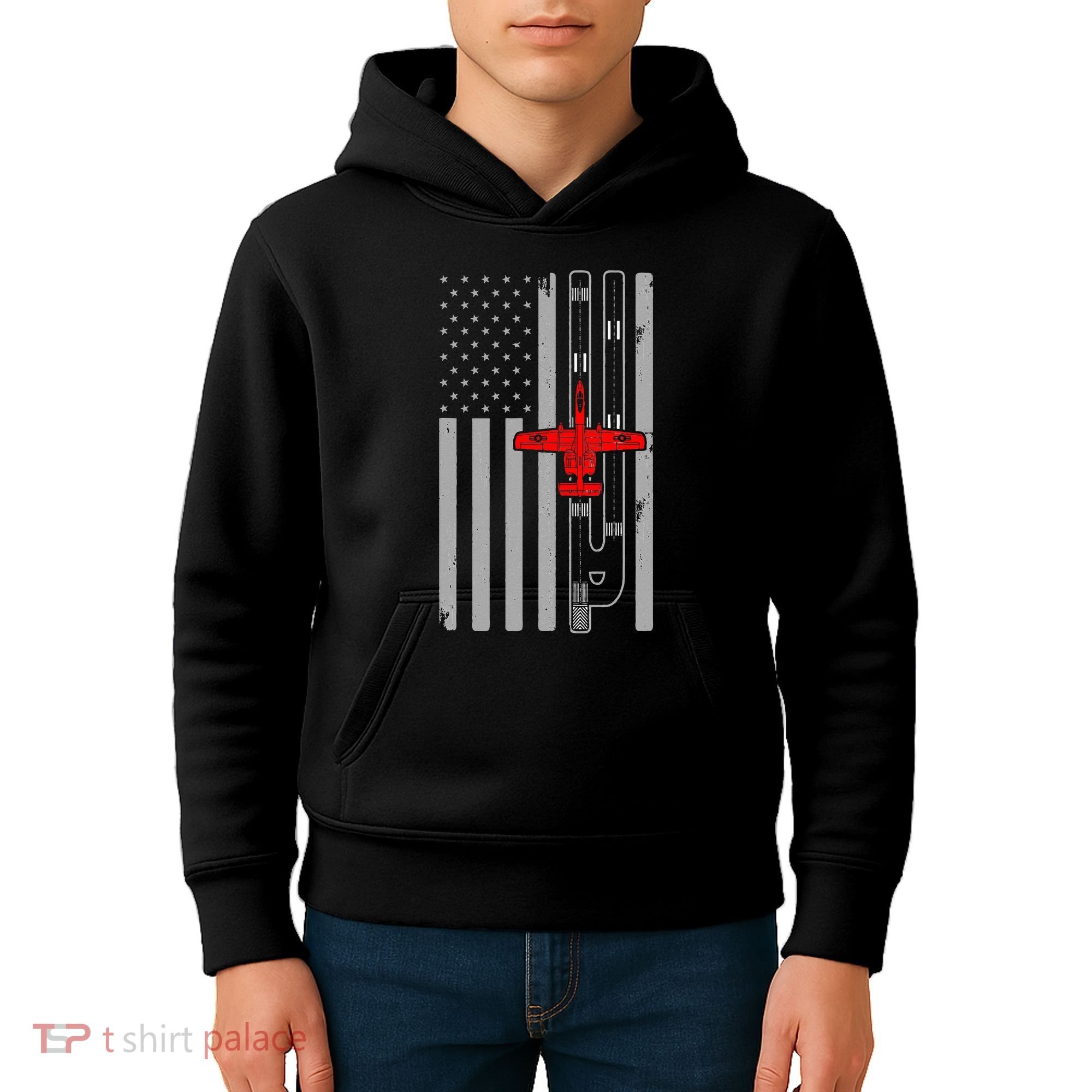 A 10 Warthog Airplane American Flag Runway A10 Thunderbird Kids Hoodie