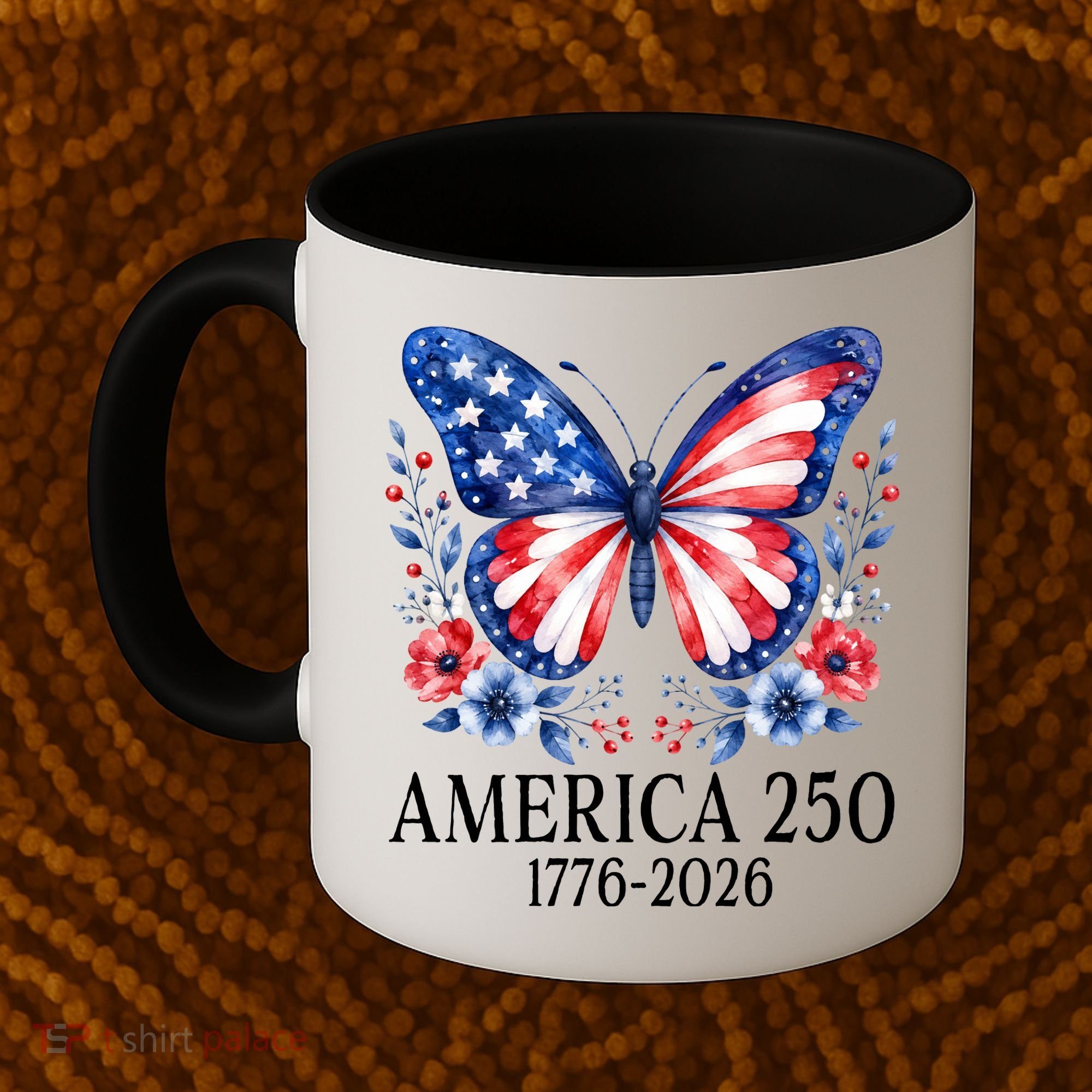 America 250 1776 -2026 Patriotic Flag Butterfly  Coffee Mug