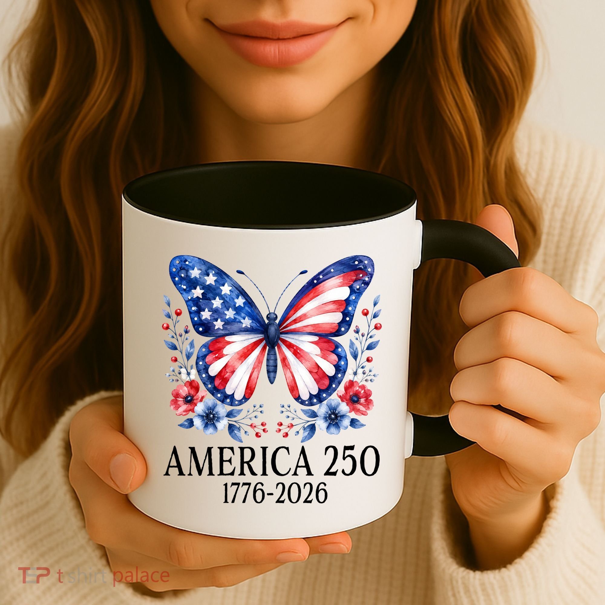 America 250 1776 -2026 Patriotic Flag Butterfly  Coffee Mug