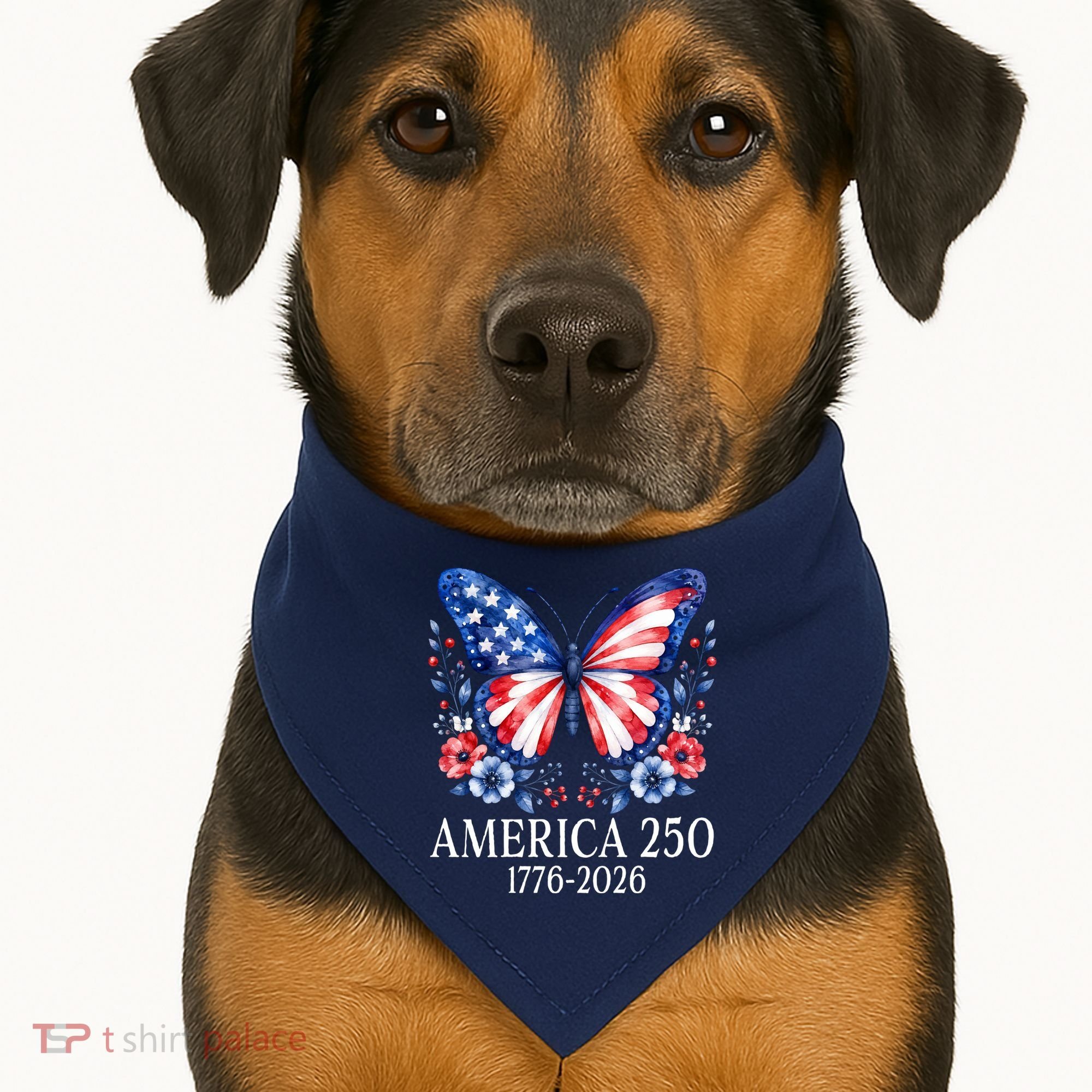 America 250 1776 -2026 Patriotic Flag Butterfly  USA-Made Doggie Bandana