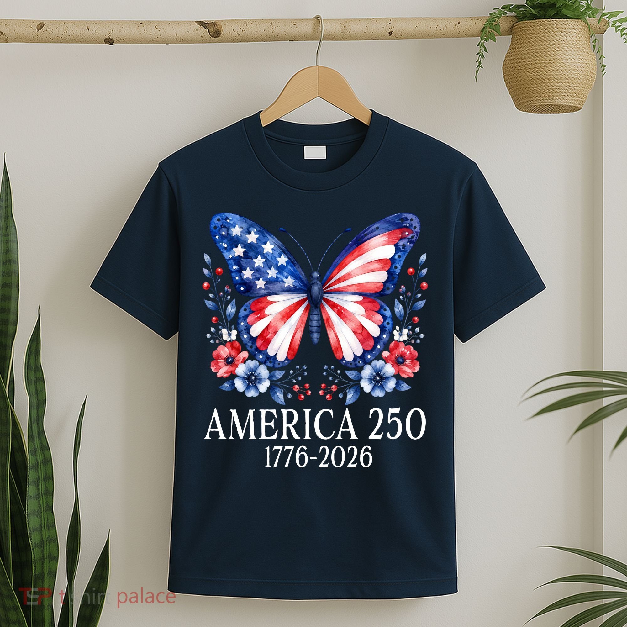 America 250 1776 -2026 Patriotic Flag Butterfly  T-Shirt
