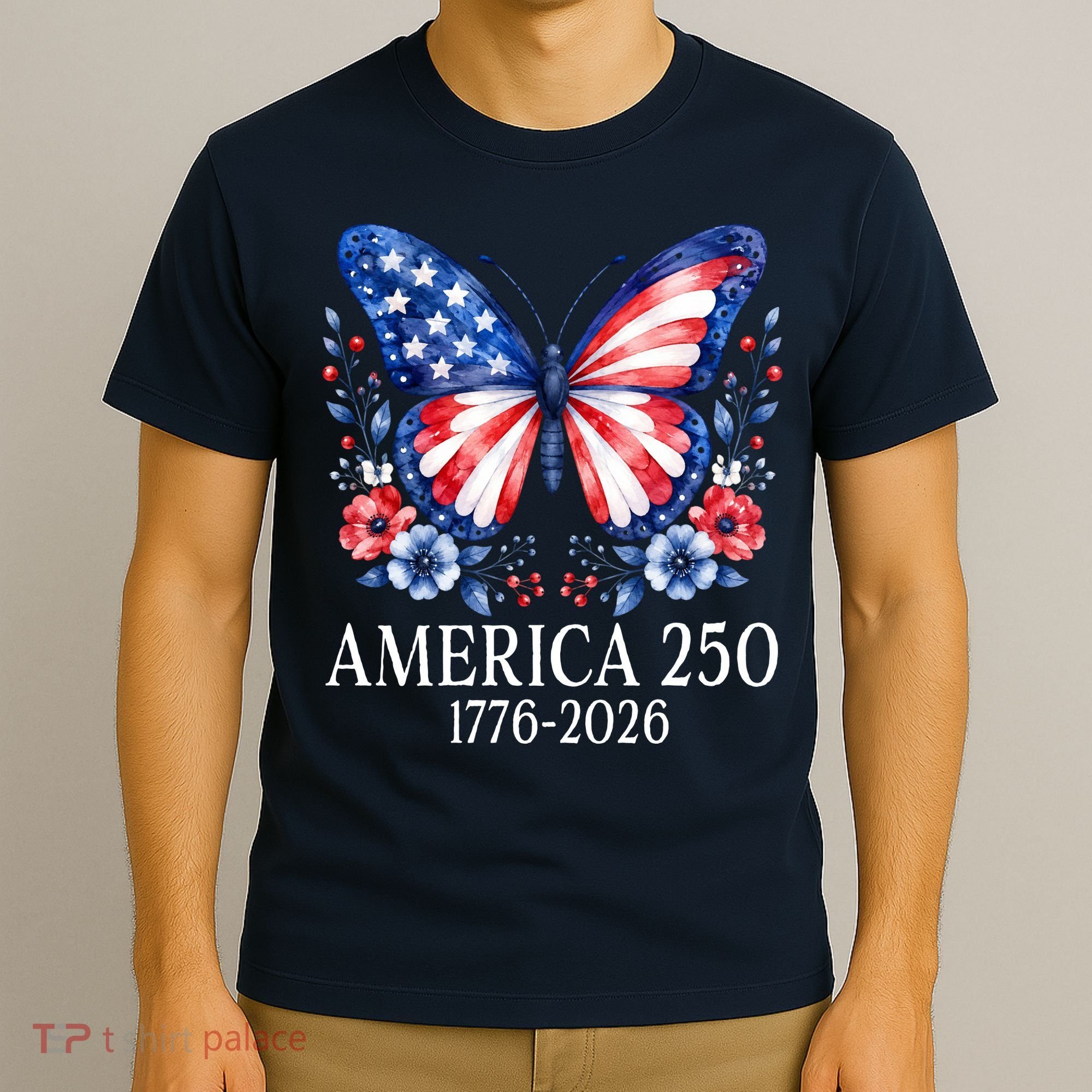 America 250 1776 -2026 Patriotic Flag Butterfly  T-Shirt