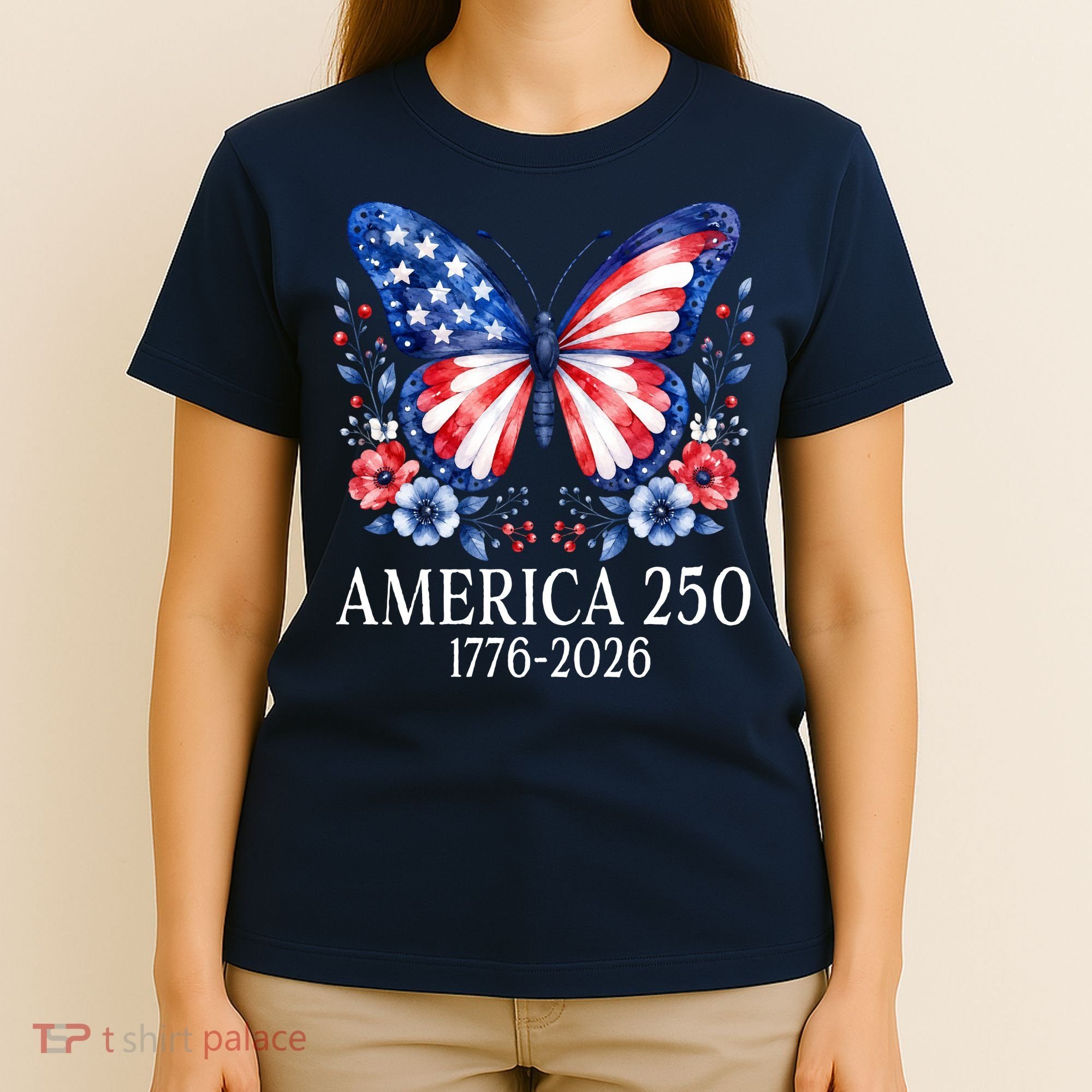 America 250 1776 -2026 Patriotic Flag Butterfly  T-Shirt