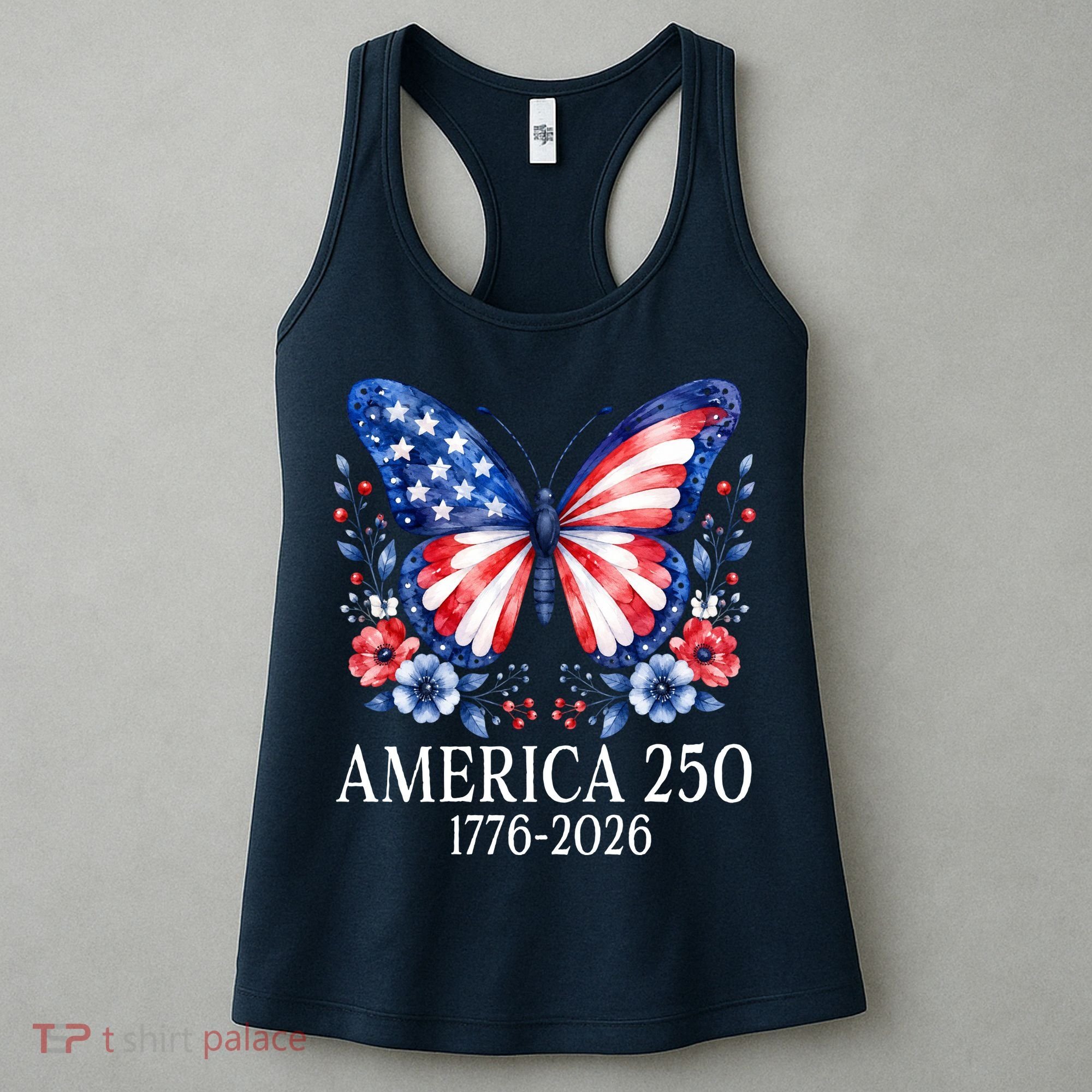 America 250 1776 -2026 Patriotic Flag Butterfly  Women's Tank Top