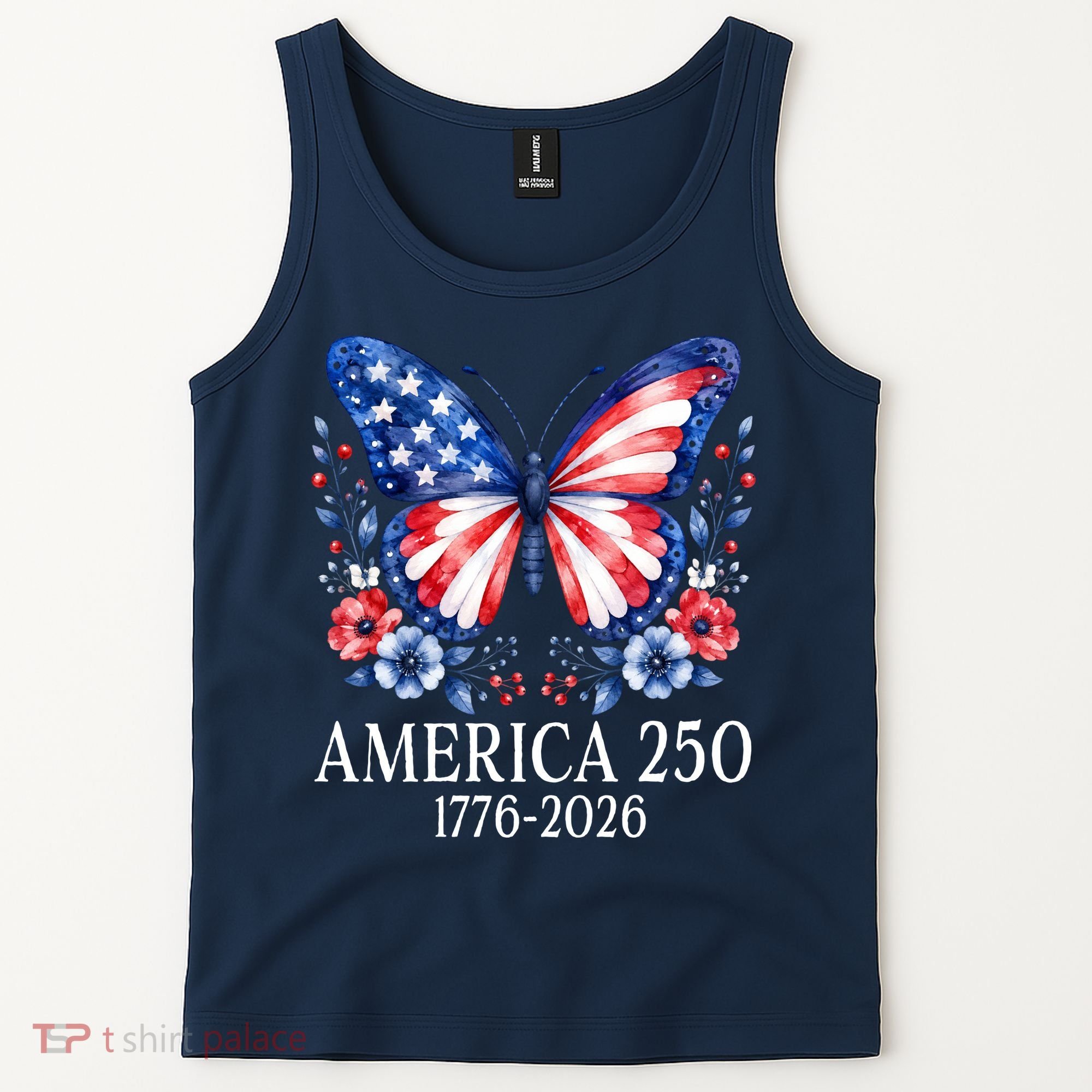America 250 1776 -2026 Patriotic Flag Butterfly  Tank Top
