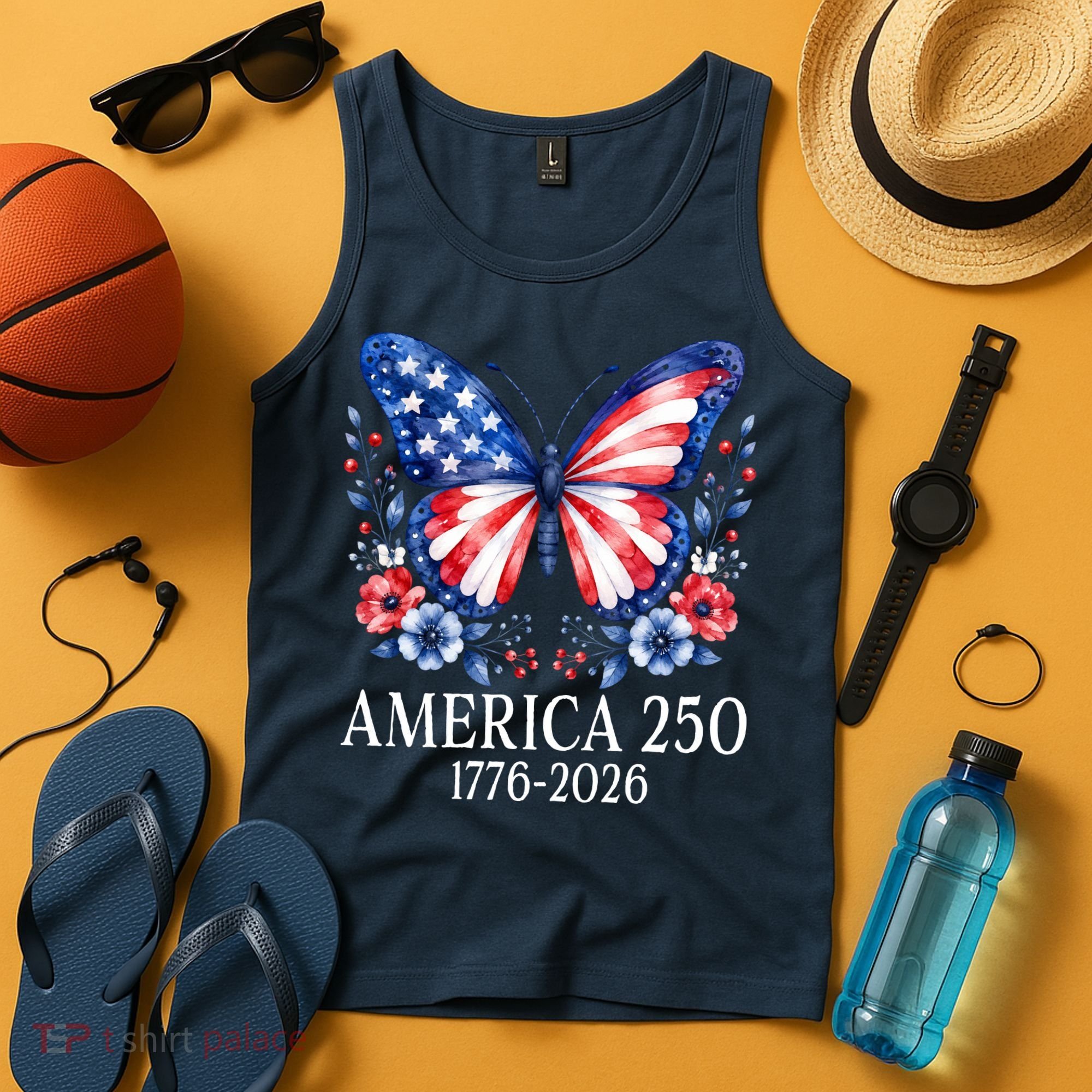 America 250 1776 -2026 Patriotic Flag Butterfly  Tank Top