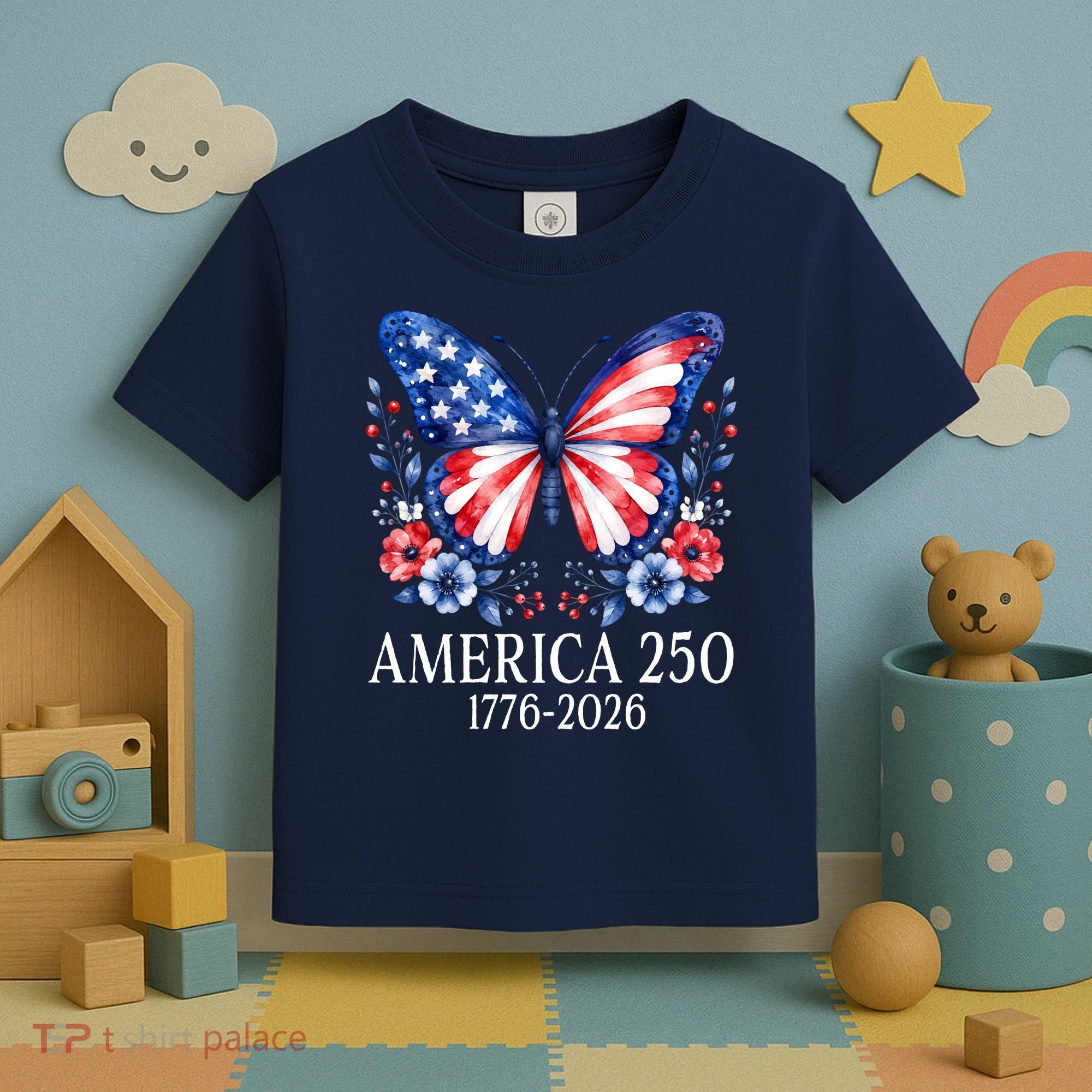 America 250 1776 -2026 Patriotic Flag Butterfly  Toddler T-Shirt