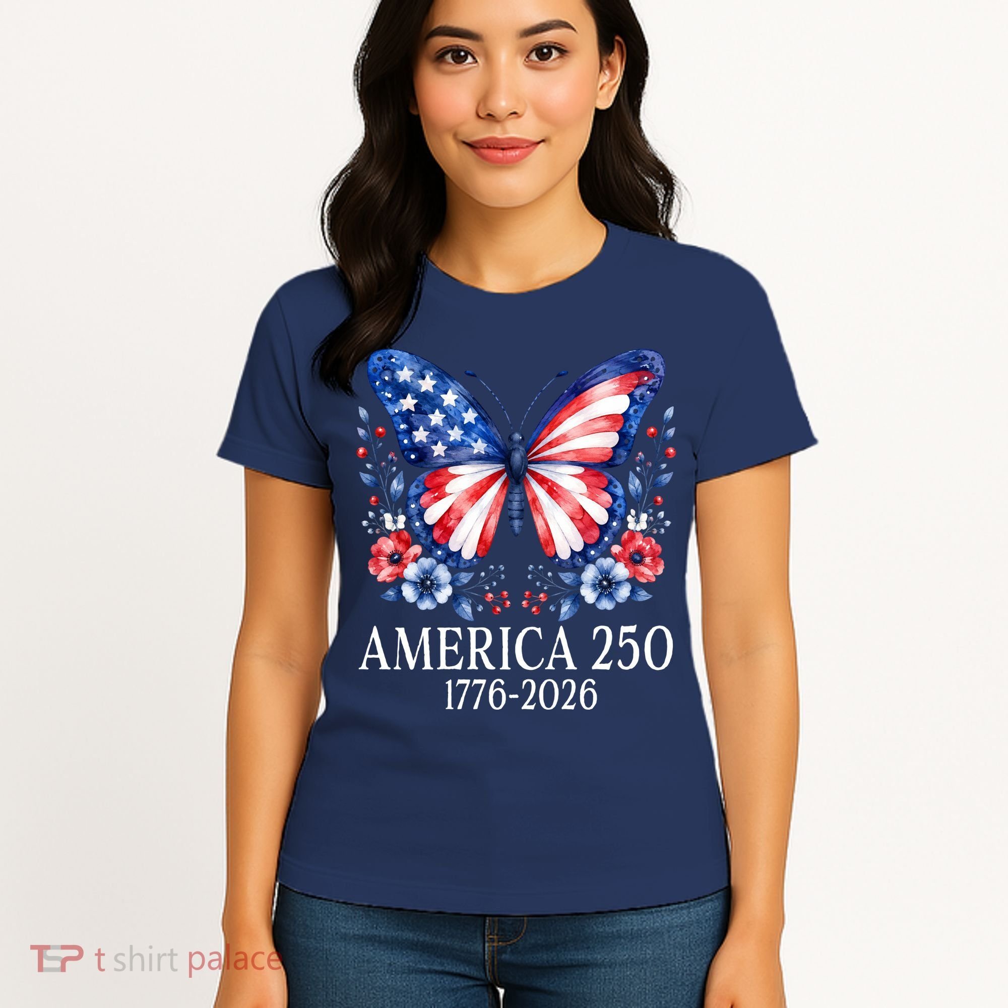 America 250 1776 -2026 Patriotic Flag Butterfly  Women's T-Shirt