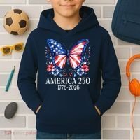 America 250 1776 -2026 Patriotic Flag Butterfly  Kids Hoodie thumb 2