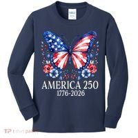 America 250 1776 -2026 Patriotic Flag Butterfly  Kids Long Sleeve Shirt thumb 0