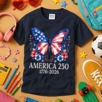 America 250 1776 -2026 Patriotic Flag Butterfly  Kids T-Shirt thumb 3