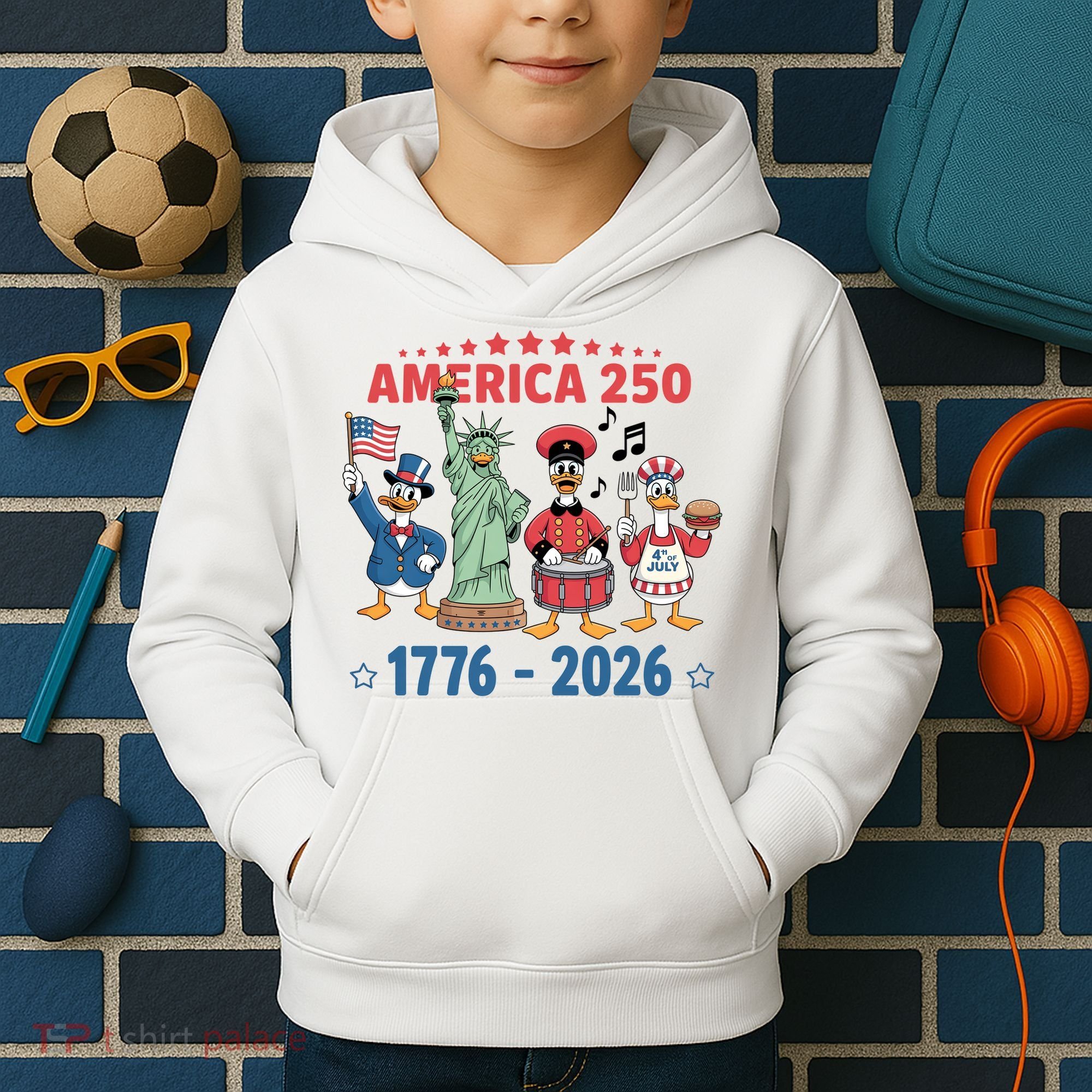 America 250th Anniversary Goose Cartoon  Kids Hoodie