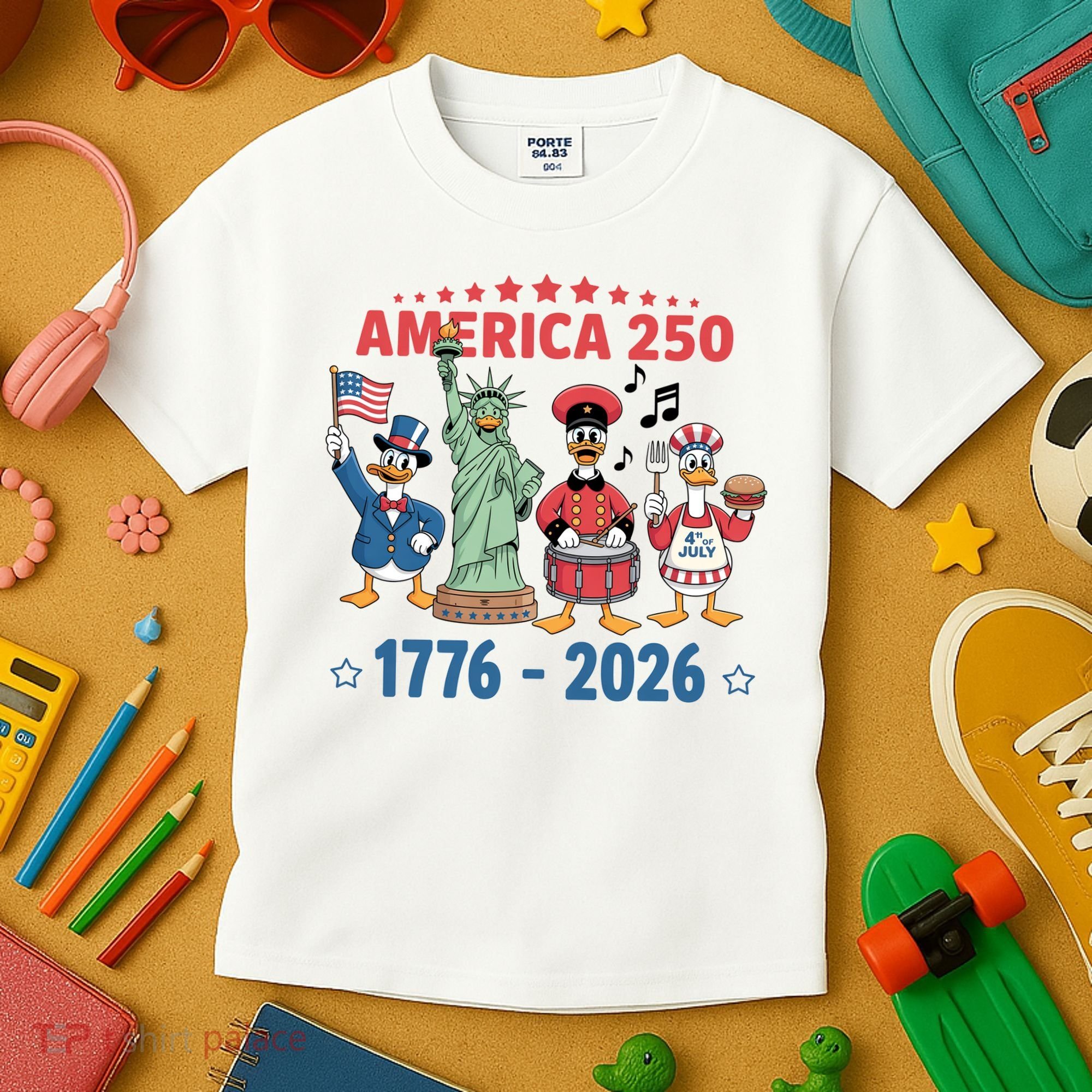 America 250th Anniversary Goose Cartoon  Kids T-Shirt