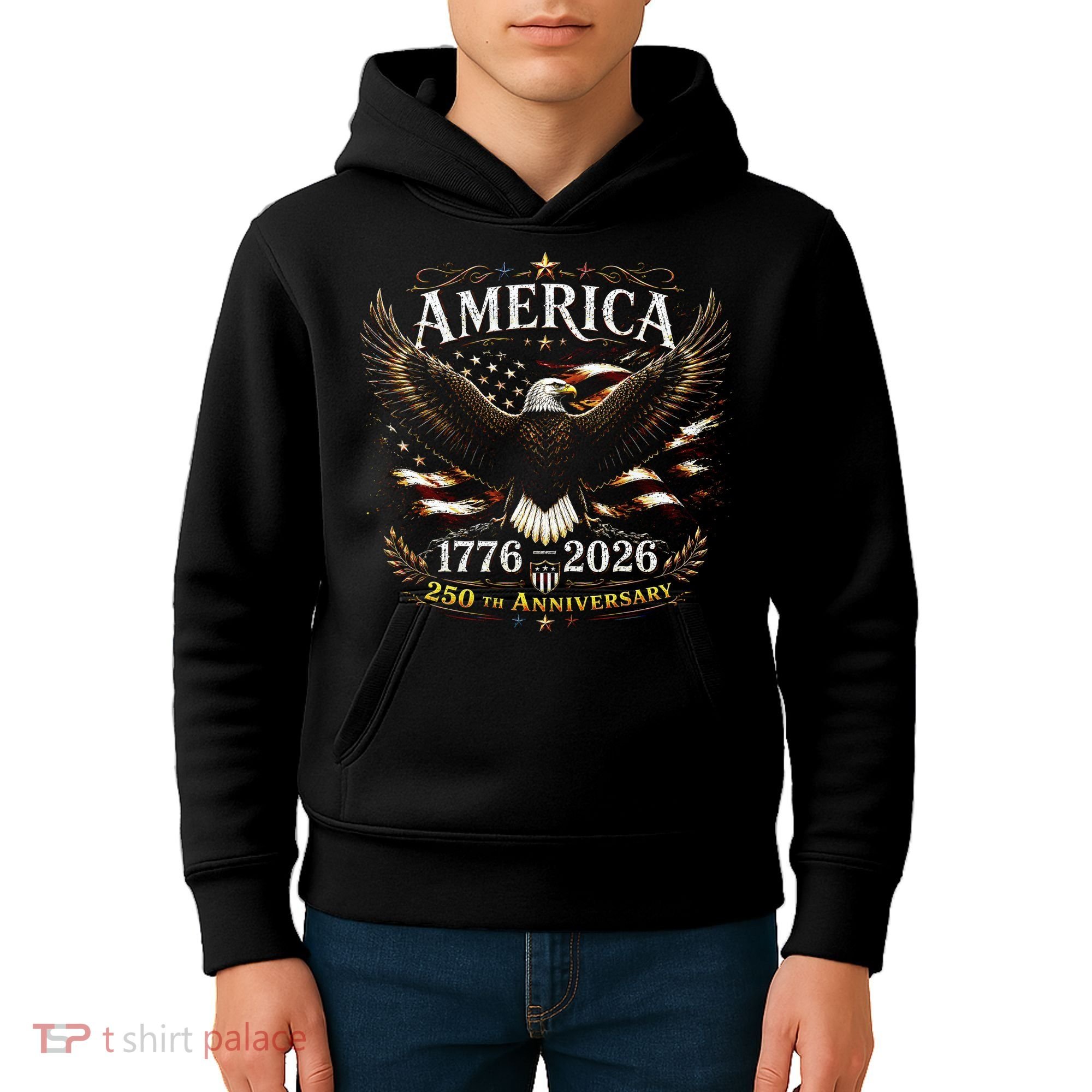 America 250th Anniversary 1776-2026 Patriotic Eagle Kids Hoodie