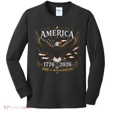 America 250th Anniversary 1776-2026 Patriotic Eagle Kids Long Sleeve Shirt