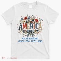 America 250th Birthday 2026 Patriotic Floral USA T-Shirt thumb 0