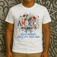 America 250th Birthday 2026 Patriotic Floral USA T-Shirt thumb 3