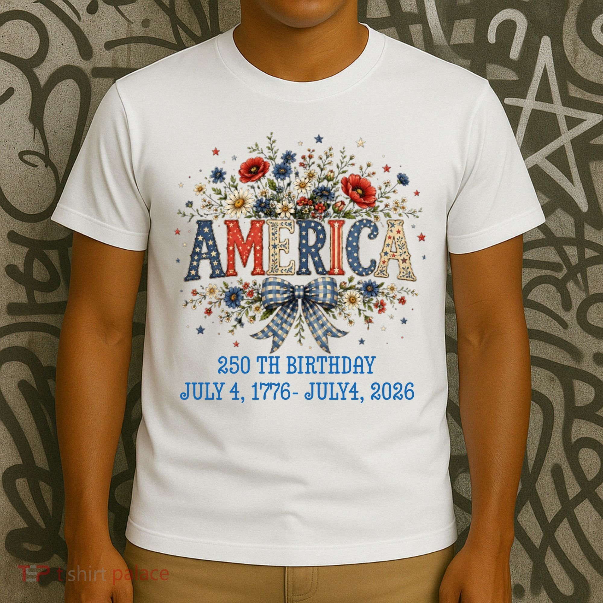 America 250th Birthday 2026 Patriotic Floral USA T-Shirt