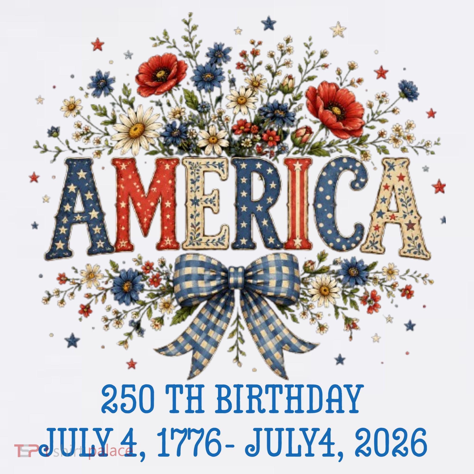 America 250th Birthday 2026 Patriotic Floral USA T-Shirt