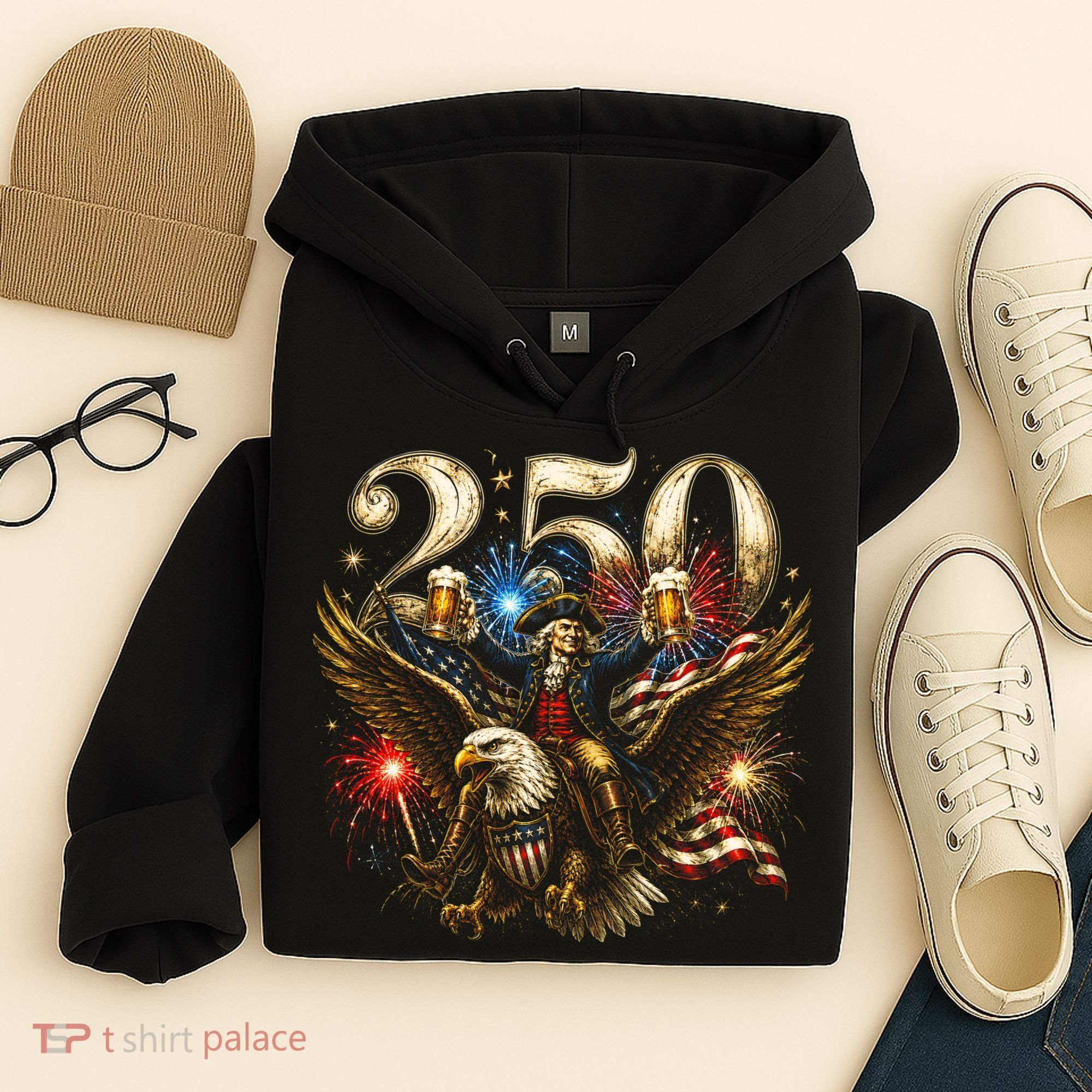 America 250 Ben Franklin Riding Eagle Celebration Hoodie