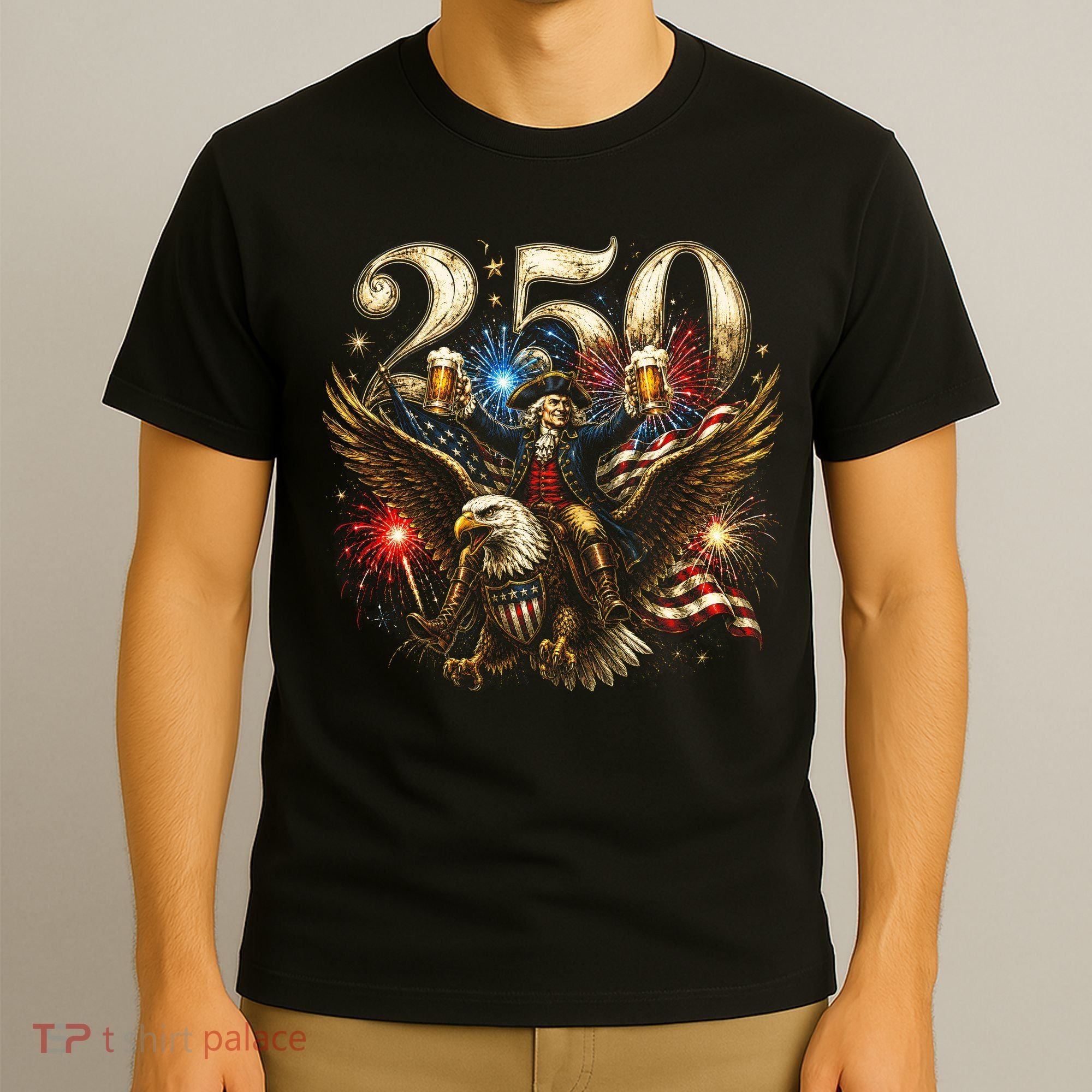 America 250 Ben Franklin Riding Eagle Celebration T-Shirt