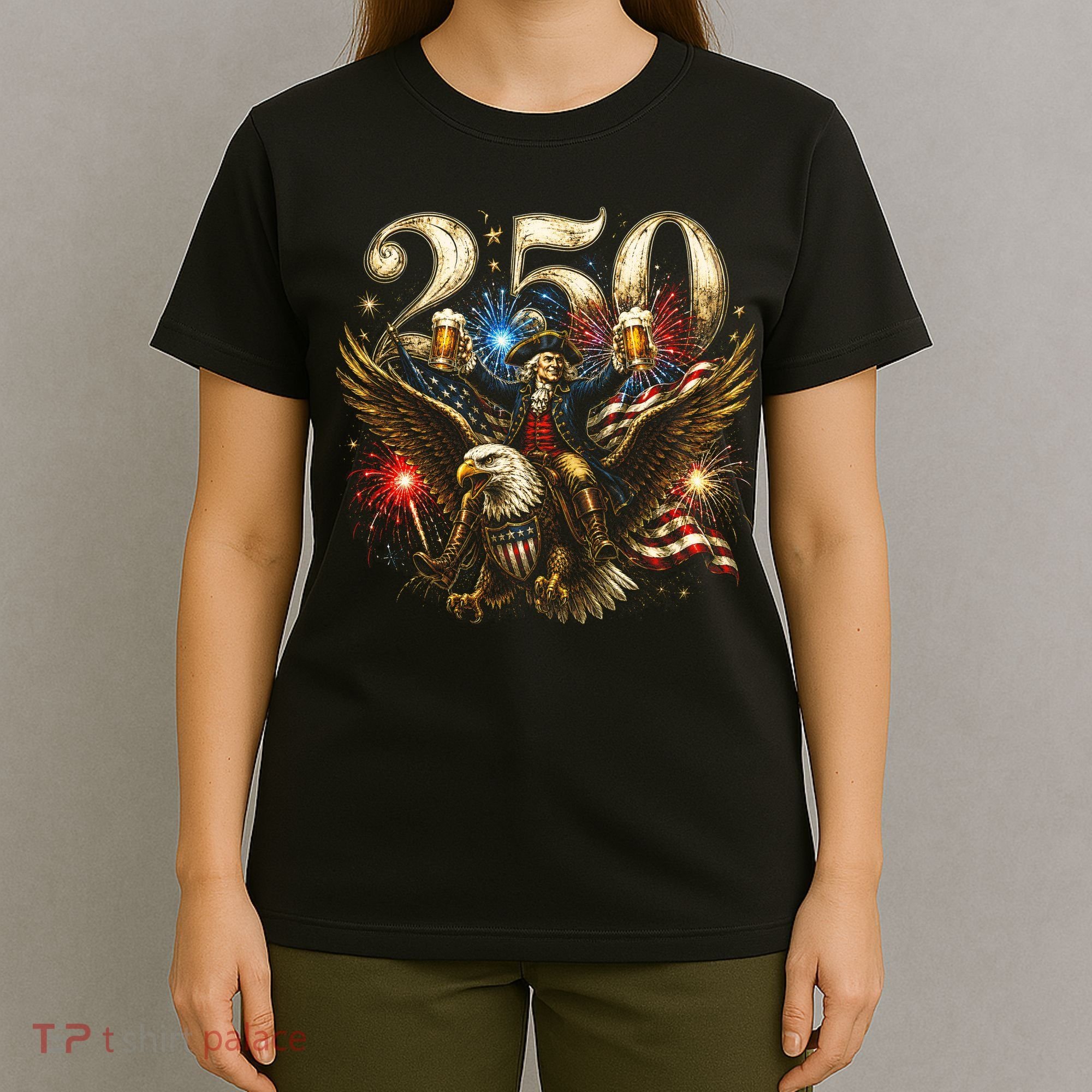 America 250 Ben Franklin Riding Eagle Celebration T-Shirt